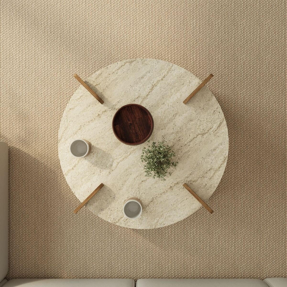 COUCHTISCH mit runder Platte D90 cm 90/35/90 cm - Beige, Holzwerkstoff (8/90/35cm) - Calicosy