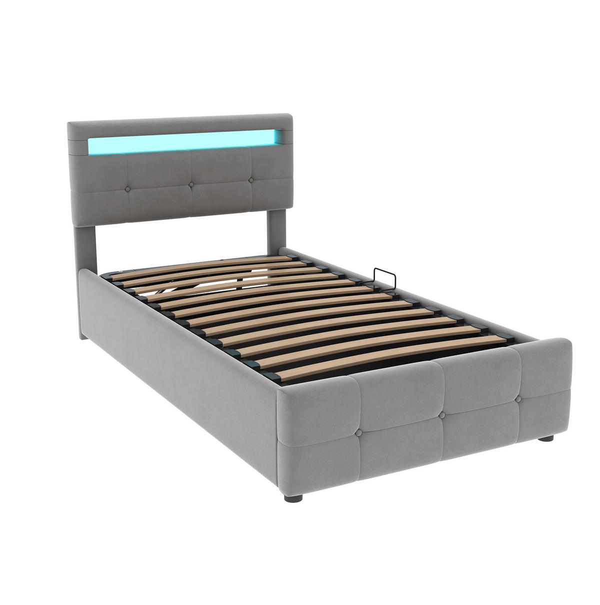 POLSTERBETT 90/200 cm Grau aus Samt mit LED-Beleuchtung und Stauraum - Grau, Textil (90/200cm) - OKMYHOME