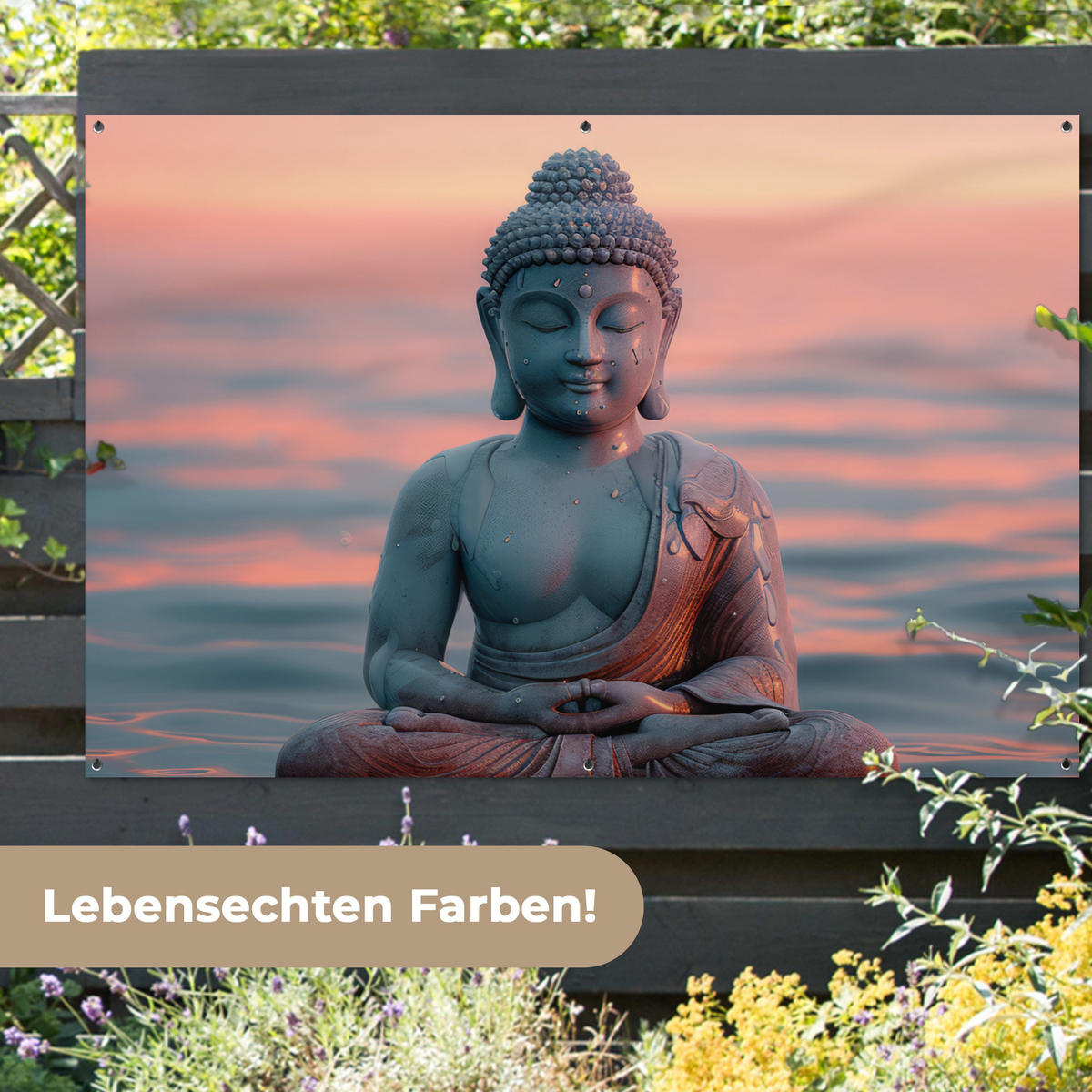 ZAHRADNÍ PLAKÁT Buddha - Socha - Buddha - Voda - Umění - Buddha 180x120 cm - šedohnědá, plast (180/120/0.2cm) - OnlyWow