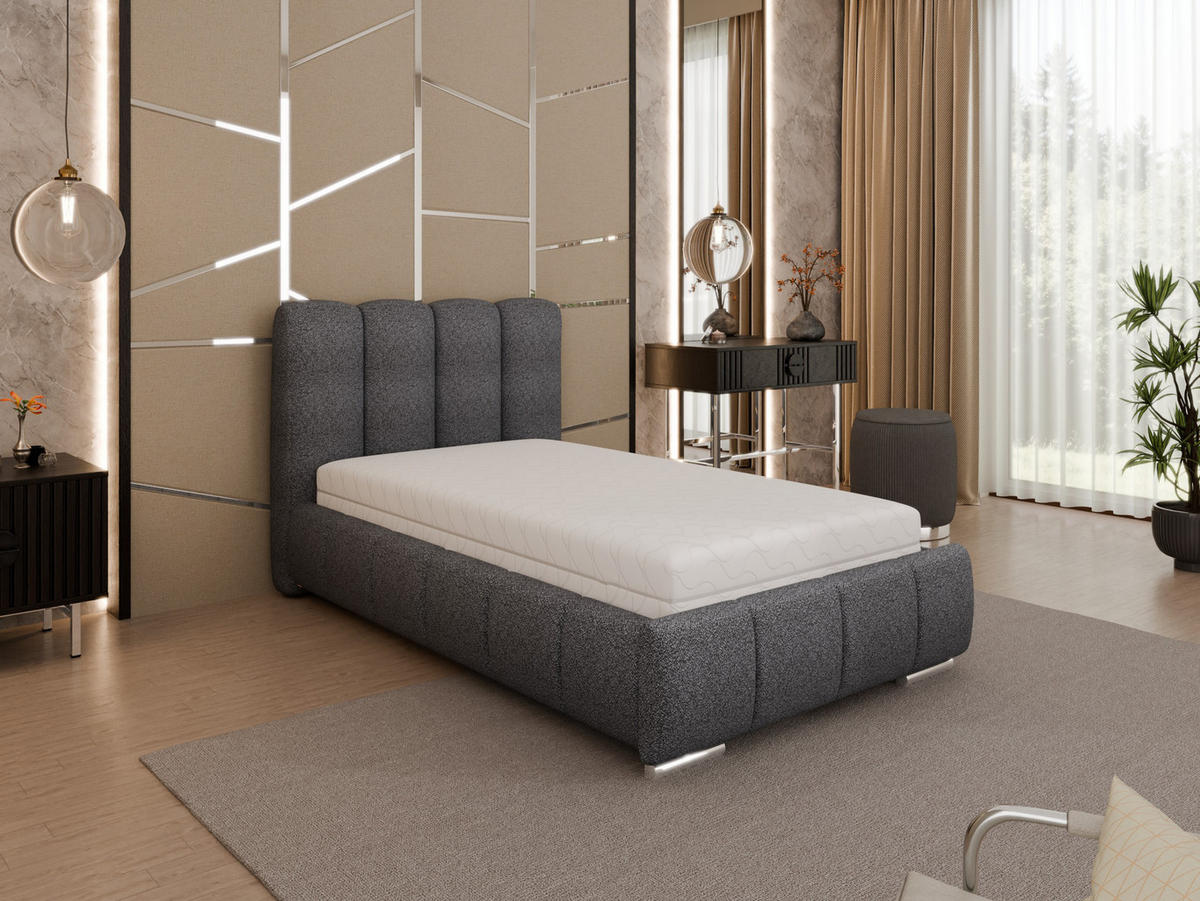 POLSTERBETT Zaira 100x200cm – Elegantes Polsterbett für modernen Wohnstil , Taschenfederkernmatratze Pocket KOKOS (20cm), Graphitfarben - Graphitfarben, Holz (100/200cm) - Homesy