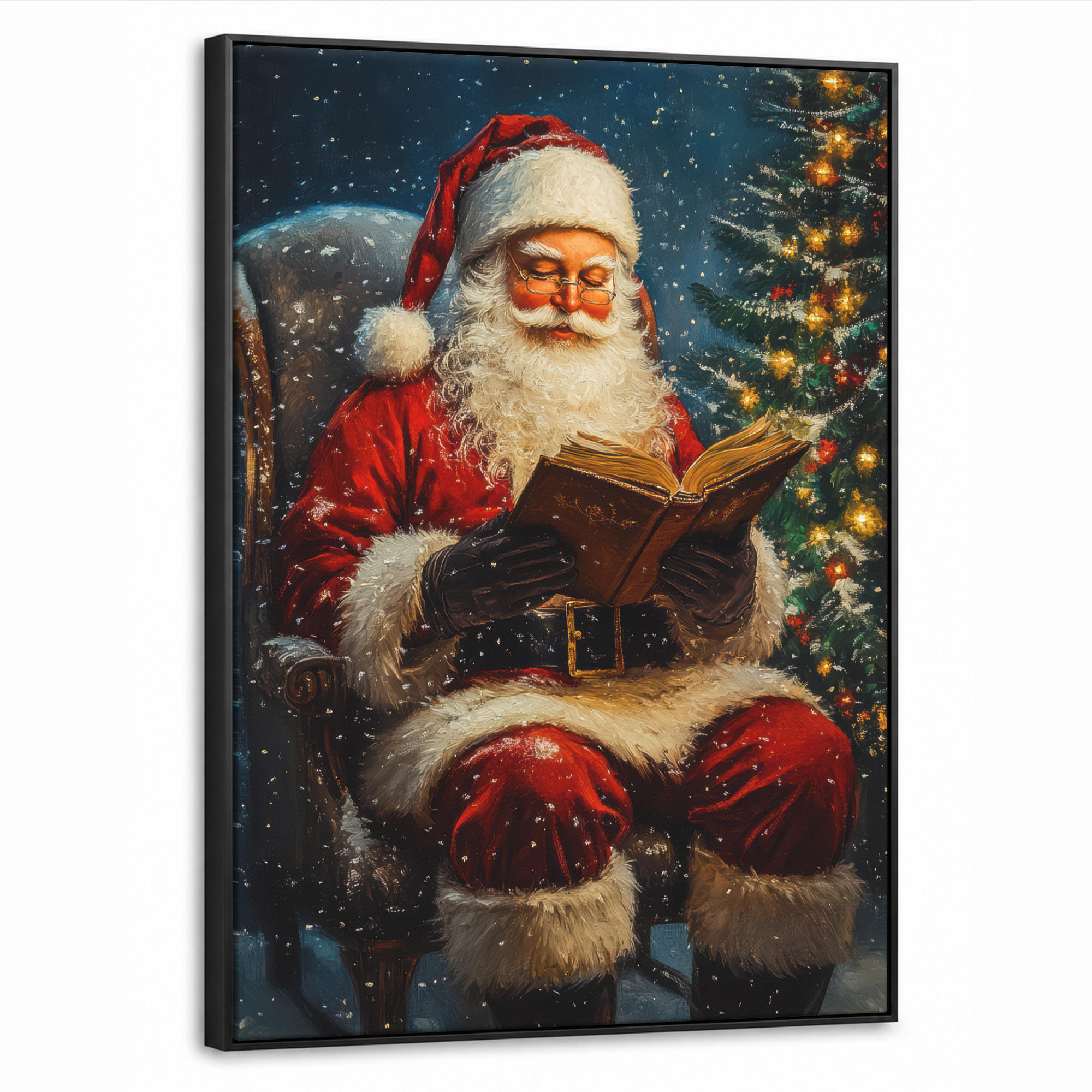 LEINWAND Bilder mit Rahmen - Weihnachtsmann - Weihnachten - Winter - Weihnachtsbaum - 50x70 - Bordeaux, Textil (50/70cm) - MuchoWow