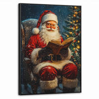 LEINWAND Bilder mit Rahmen - Weihnachtsmann - Weihnachten - Winter - Weihnachtsbaum - 50x70 - Bordeaux, Textil (50/70cm) - MuchoWow