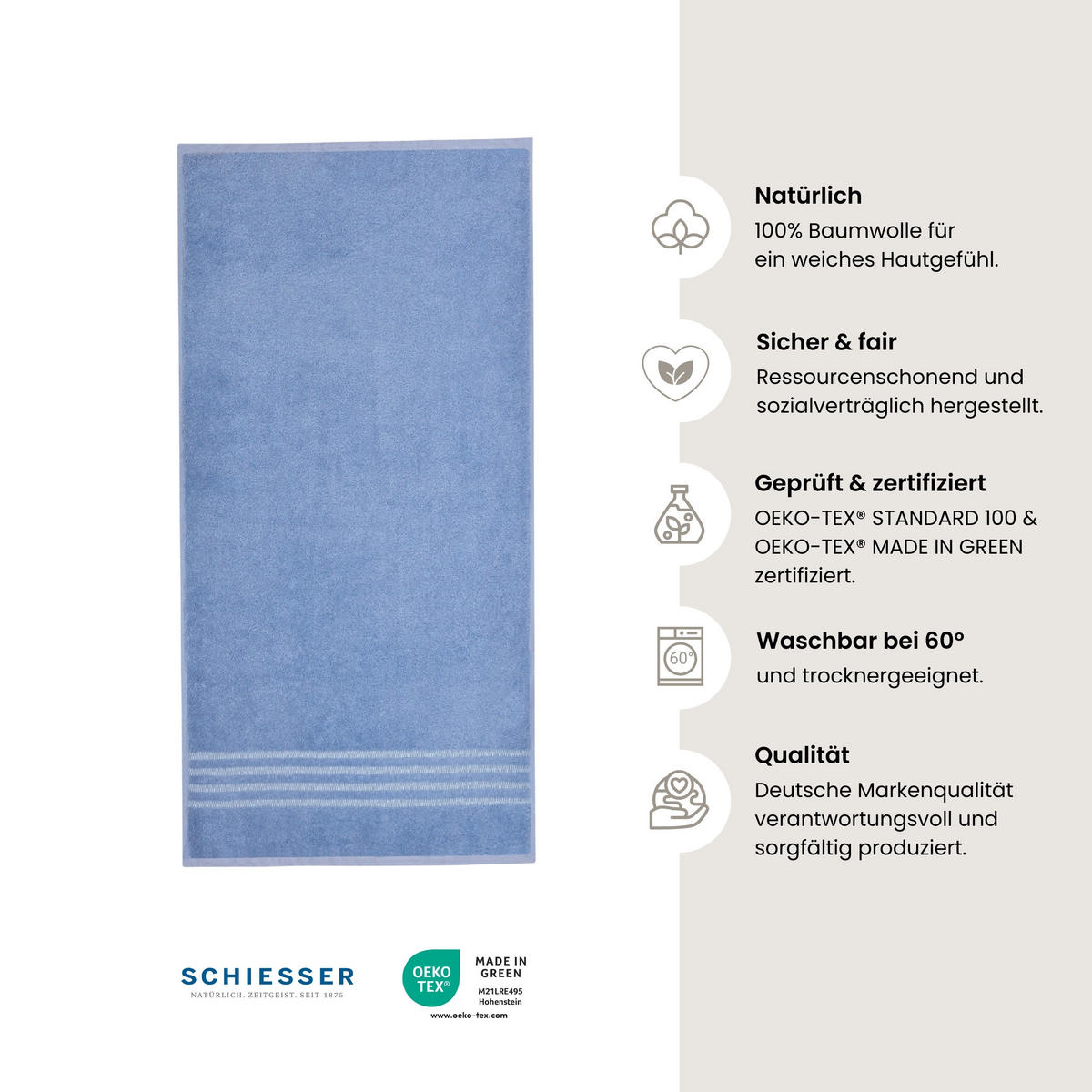 DUSCHTUCHSET Milano - 2-teilig - 70 x 140 cm - Hellblau - Hellblau, Textil (70/140cm) - SCHIESSER