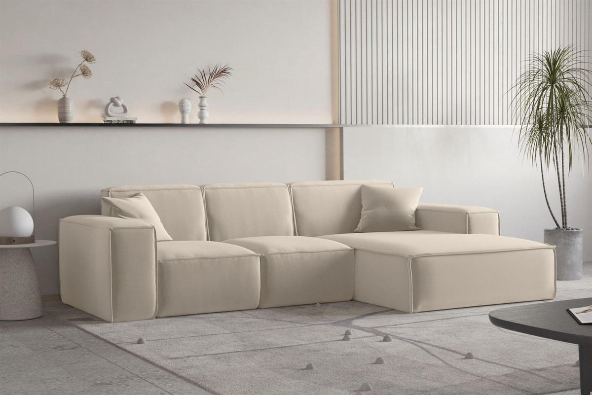 ECKSOFA Ottom Celes Premium Opera Velvet - Beige, Holzwerkstoff/Textil (266/165cm) - Fun Möbel