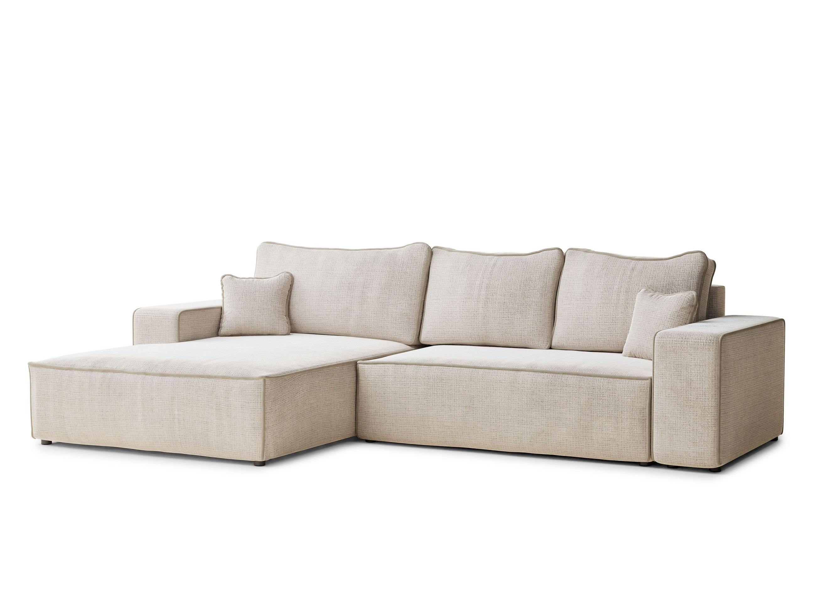 ECKSOFA MIT SCHLAFFUNKTION Modo Hellbraun Chenille-Stoff - Links Seite - Beige/Creme, Holz/Holzwerkstoff (185/294cm) - Maison de Reve