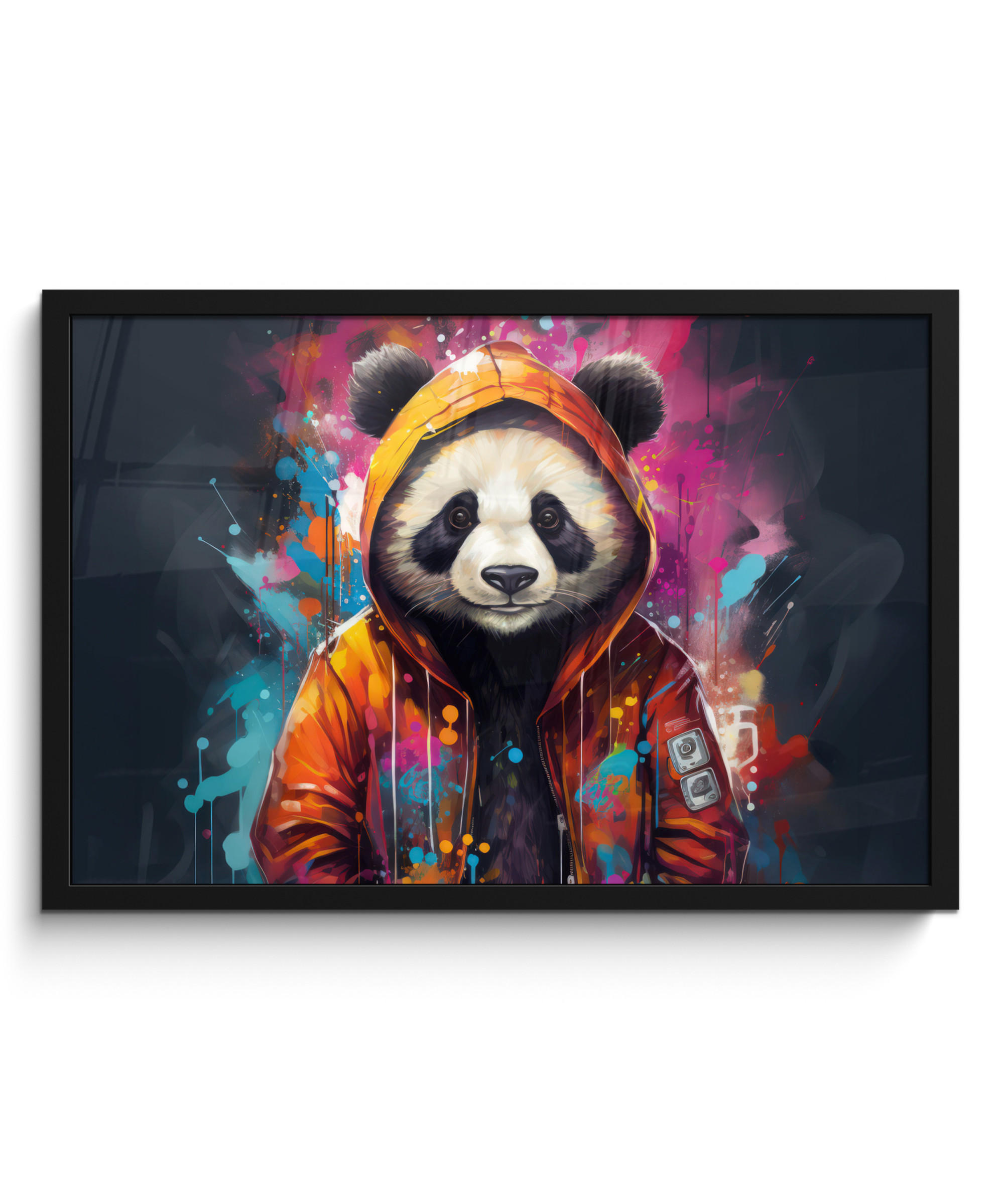 POSTER MIT RAHMENGERAHMTES BILD Panda - Jacke - Graffiti - Orange 60x40 cm - Orange, Papier (60/40cm) - MuchoWow
