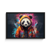 POSTER MIT RAHMENGERAHMTES BILD Panda - Jacke - Graffiti - Orange 60x40 cm - Orange, Papier (60/40cm) - MuchoWow