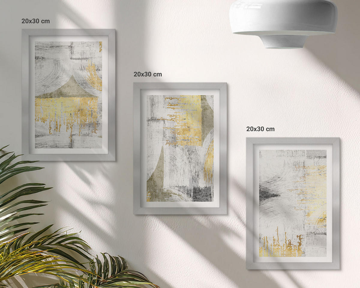 WANDBILDER 3er Set - 20x30 cm Silberner Rahmen - Abstrakte modische Malereimuster - Silberfarben, Kunststoff (20/30cm) - ArtPrintCave