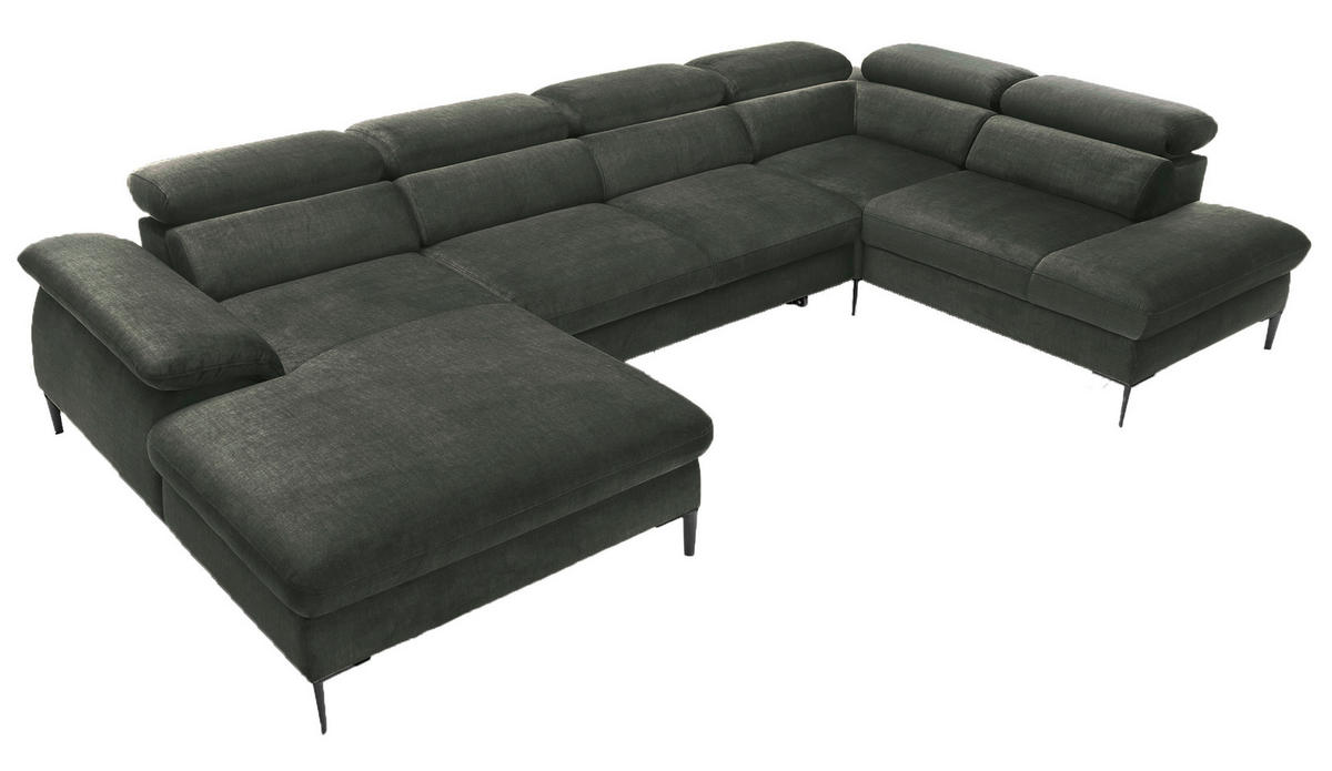 ECKSOFA U-Form 350 cm Amaro M mit Schlaffunktion, Links, Grün - Grün, Holz (214/353cm) - Emporius