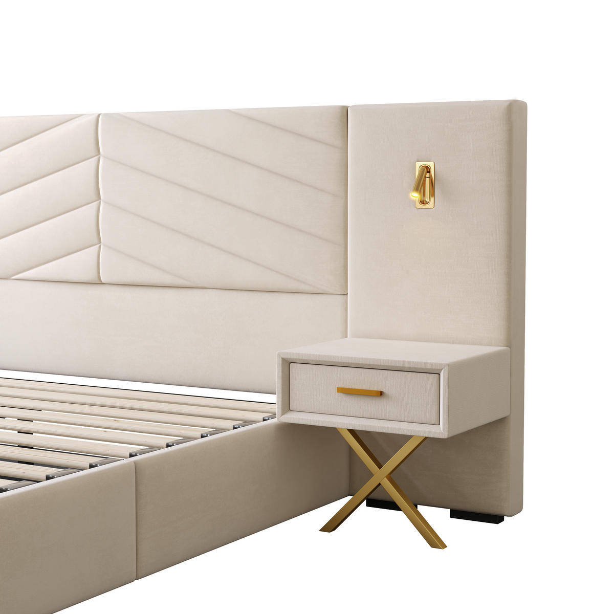 STAURAUMBETT 160/200 cm DE-33052 mit Hydraulik und LED Schwarz - Beige, Holz (160/200cm) - ComfortXL