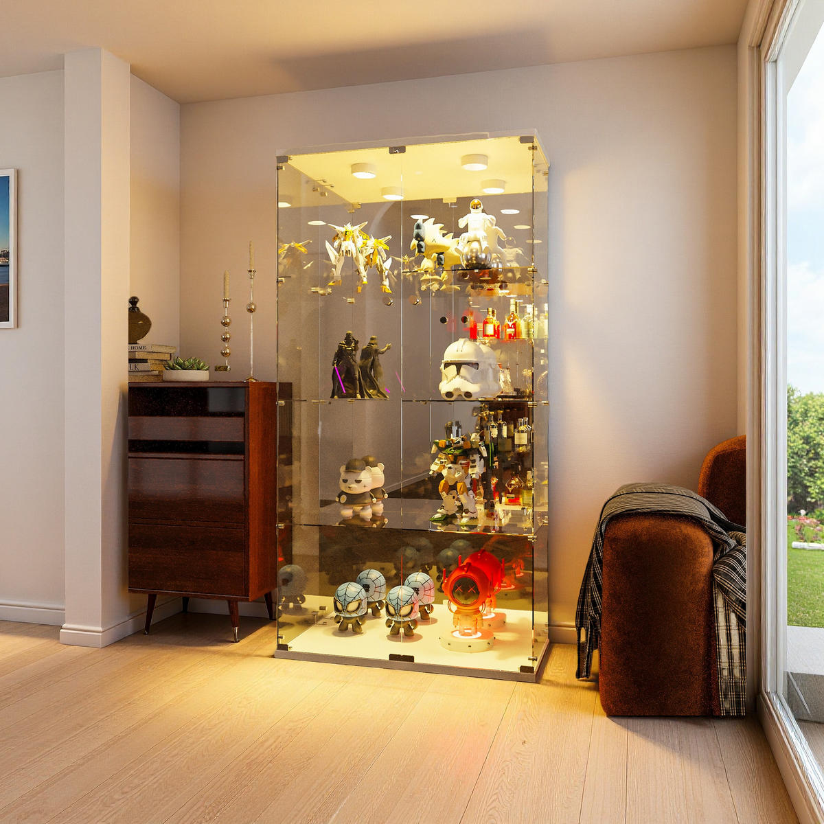 GLASVITRINE Weiß LED Acryl Tür 80x29x164 cm - Weiß, Glas (36.5/164/80.5cm) - SHOPENTRA