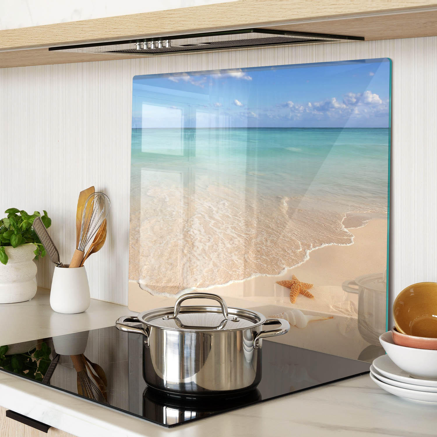 GLASPLATTE 60x52 cm Seesterne am Strand - Blau, Glas (60/0.4/52cm) - TULUP