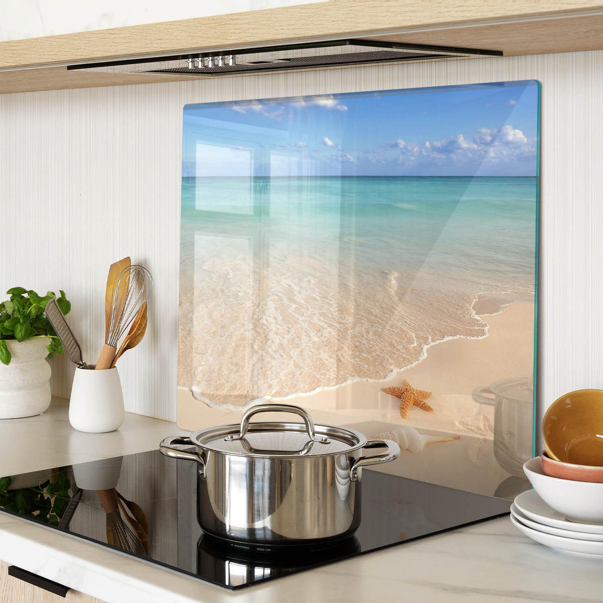 GLASPLATTE 60x52 cm Seesterne am Strand - Blau, Glas (60/0.4/52cm) - TULUP
