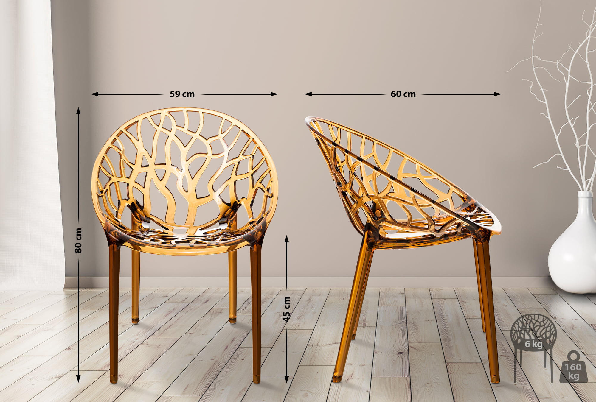 GARTENSTUHL 2er Set Kunststoff bernstein - Bernsteinfarben, Kunststoff (59/1/60cm) - CLP
