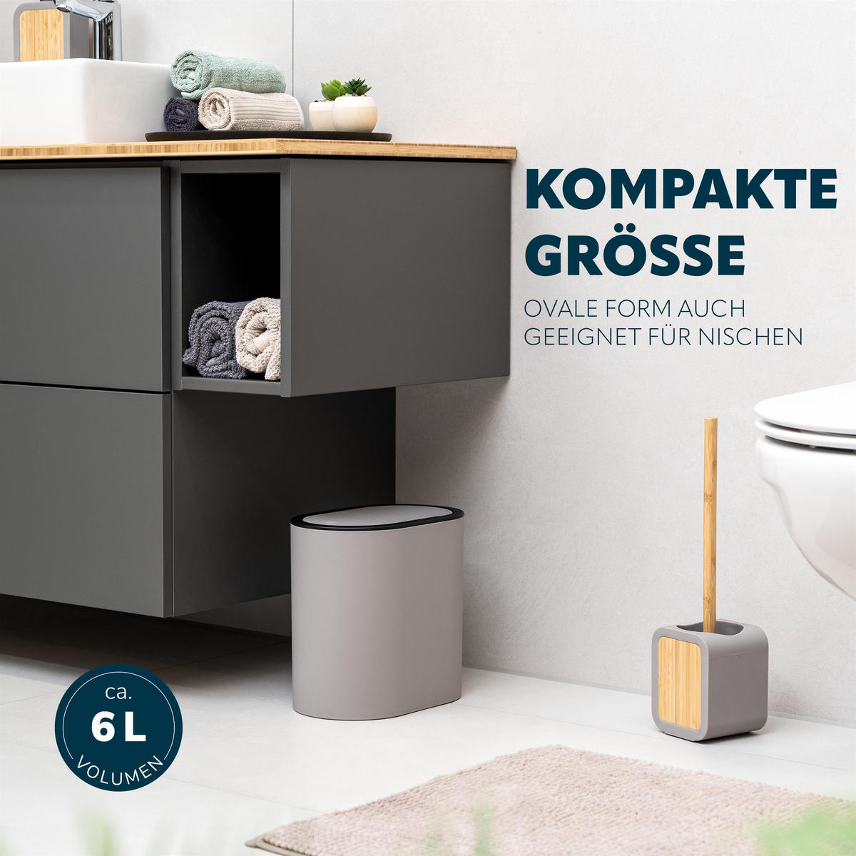 KOSMETIKEIMER 6 Liter, grau - Taupe, Kunststoff (25.5/24.5/16.5cm) - eluno