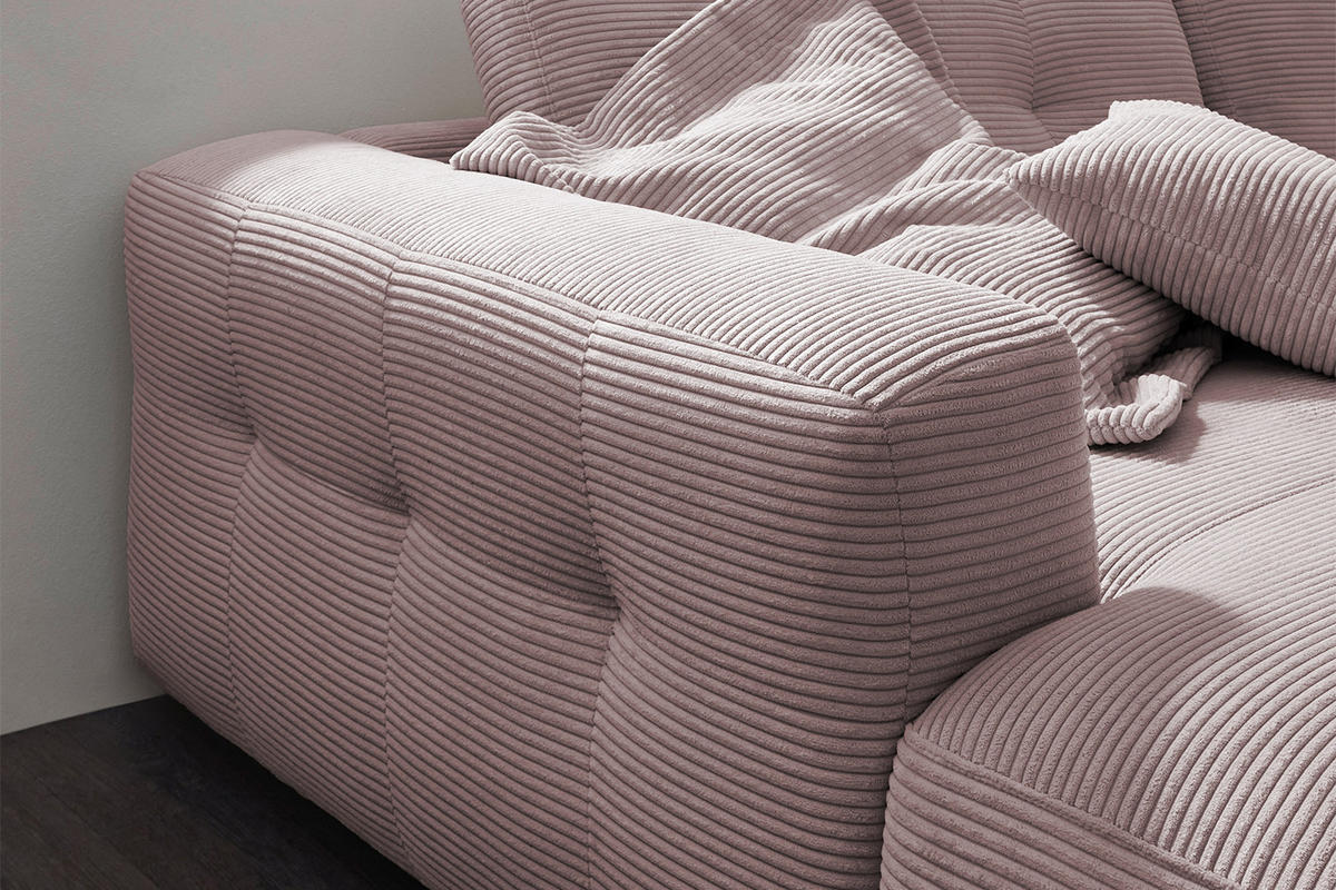 ECKSOFA XL MIKA Pink Cord - Pink/Schwarz, Kunststoff/Textil (296/167cm) - KAWOLA