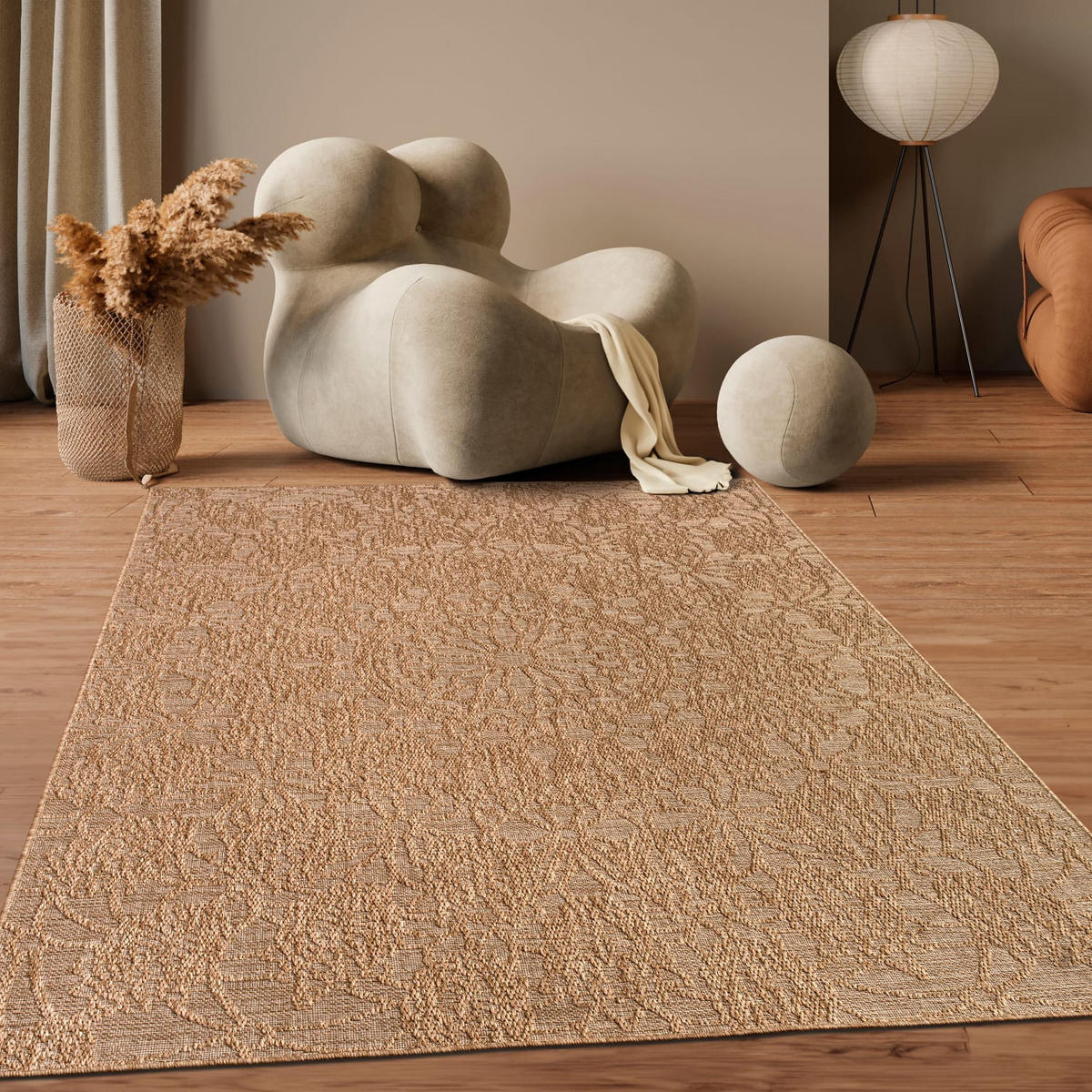 TEPPICH Outdoor Natur Balkon, Terrasse schmutzabweisend Beige Rechteckig 120x160 - Beige, Textil (120/160cm) - KADIMA DESIGN