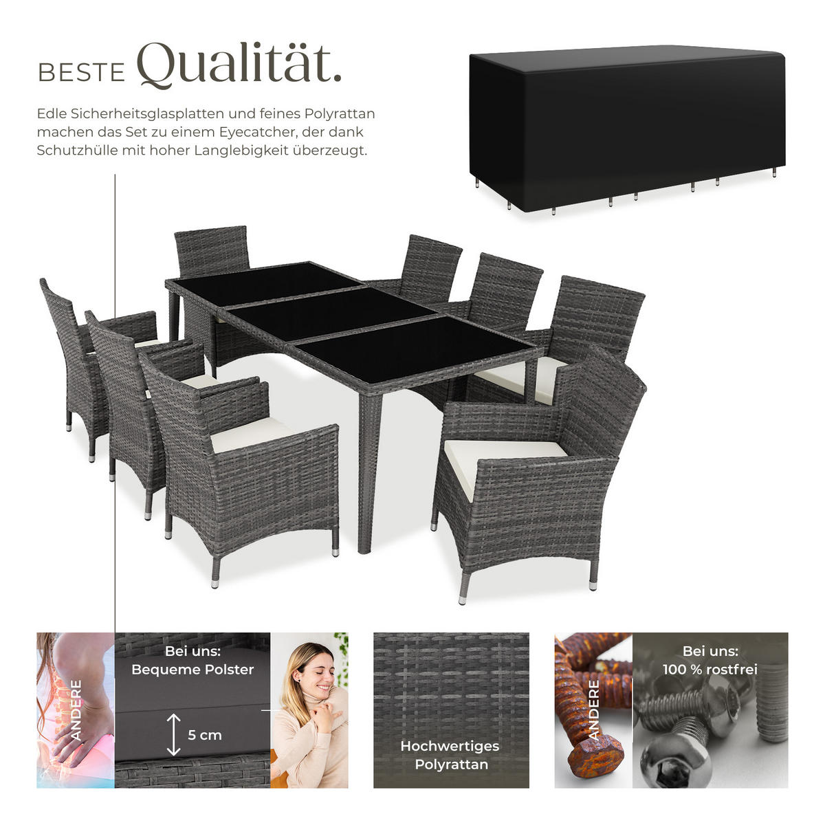 RATTAN-SITZGRUPPE aus Aluminium Menorca, inklusive Schutzhülle, grau - Grau, Kunststoff - tectake