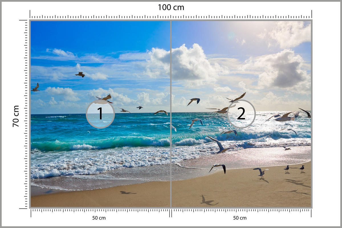 FOTOTAPETE Meer Strand Natur Landschaft 3D 100x70 - Blau/Beige, Papier (100/70cm) - Muralo