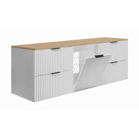 BADMÖBEL-SET MIT WÄSCHEKORB: Weiß / Platte Eiche Hell, Griffe Schwarz, 160 x 46 x 57 cm - Eichefarben/Weiß, Holzwerkstoff (160/57/46cm) - 3XE LIVING