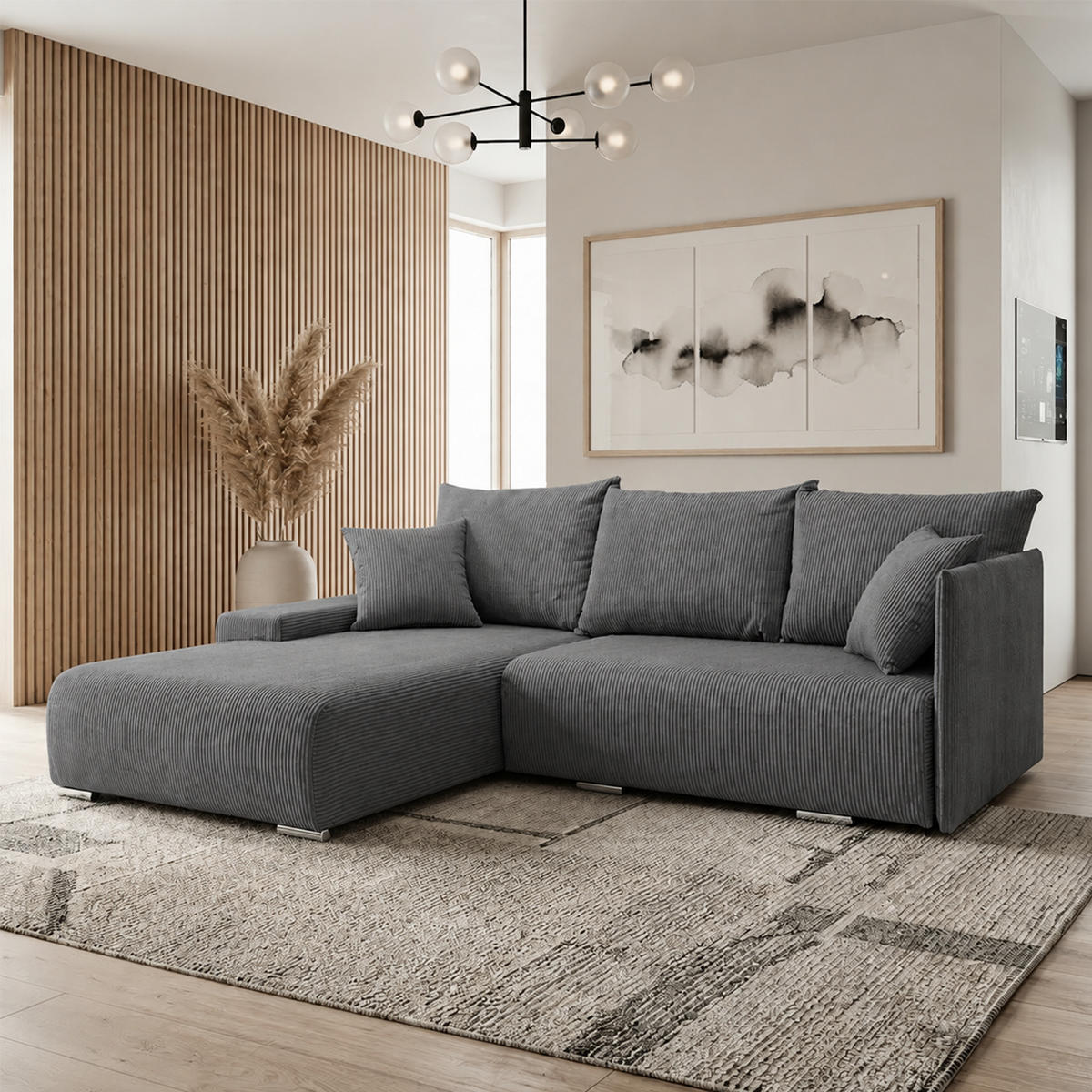 ECKSOFA TRAWANGA L mit Schlaffunktion, Grau - Grau, Textil (246/188cm) - Fedve