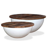 2-TLG. Couchtisch-Set Altholz Massiv Weiß Schalenform - Weiß, Holz (60/1/27cm) - furnicato
