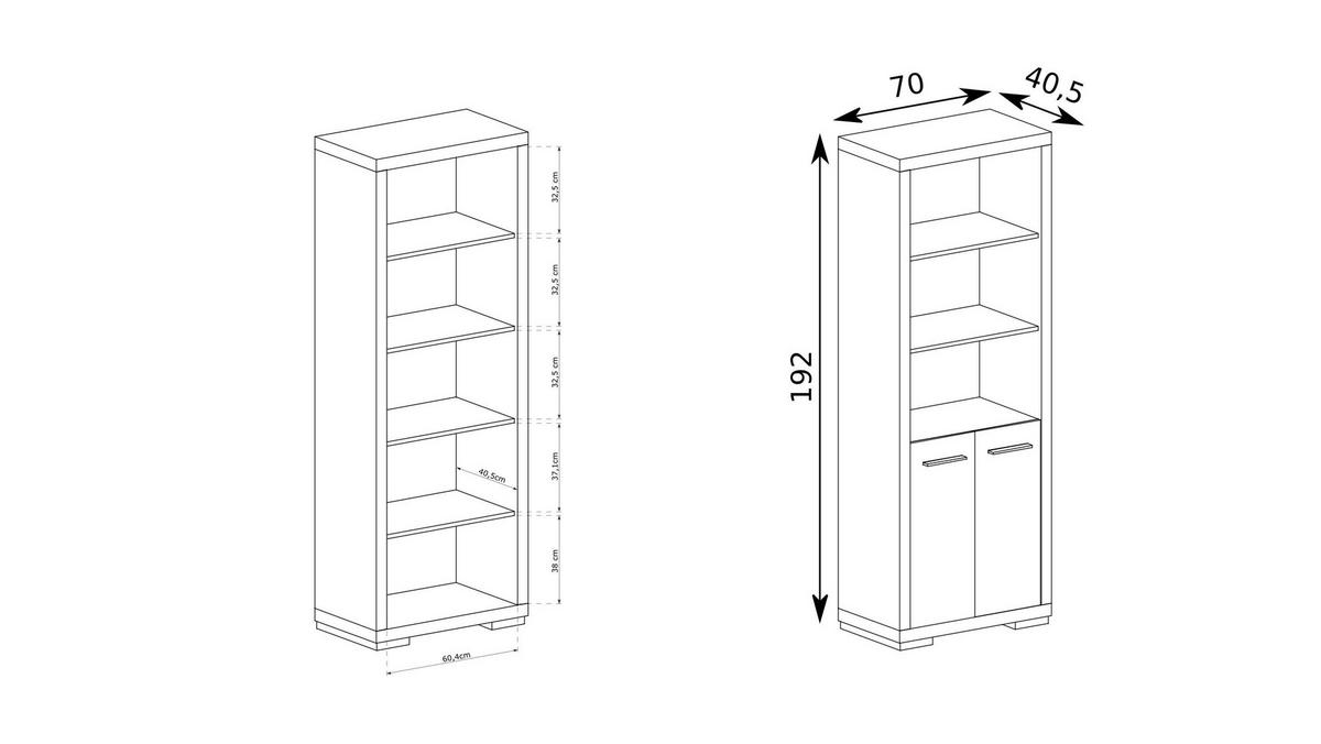 BÜCHERREGALE SALERNO 70 / 192 / 40,5 cm Eichefarben - Eichefarben, Holzwerkstoff (70/192/40.5cm) - MASSENO
