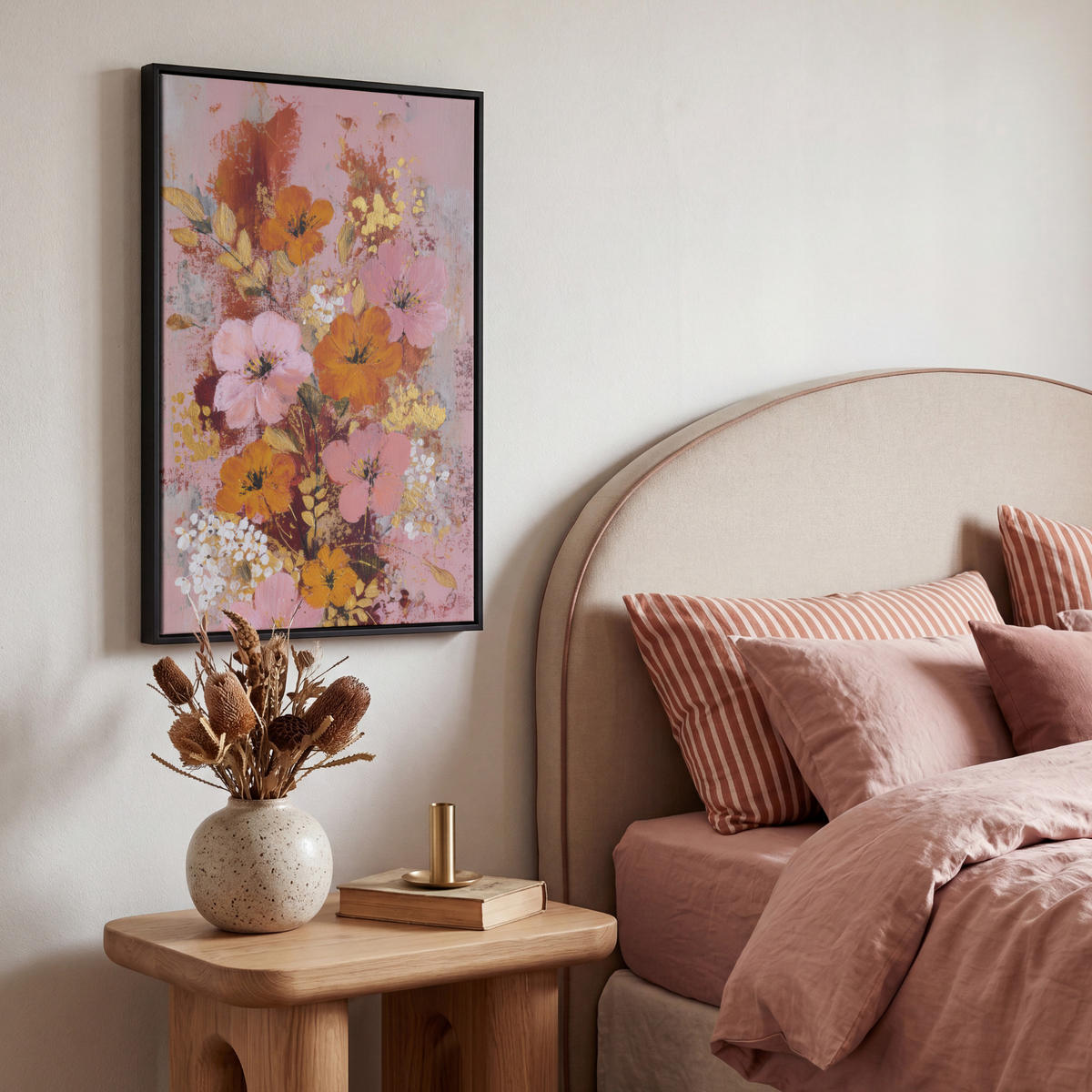 LEINWAND Bilder mit Rahmen - Malerei - Blumen - Rustikal - Rosa - 40x60 - Altrosa, Textil (40/60cm) - MuchoWow