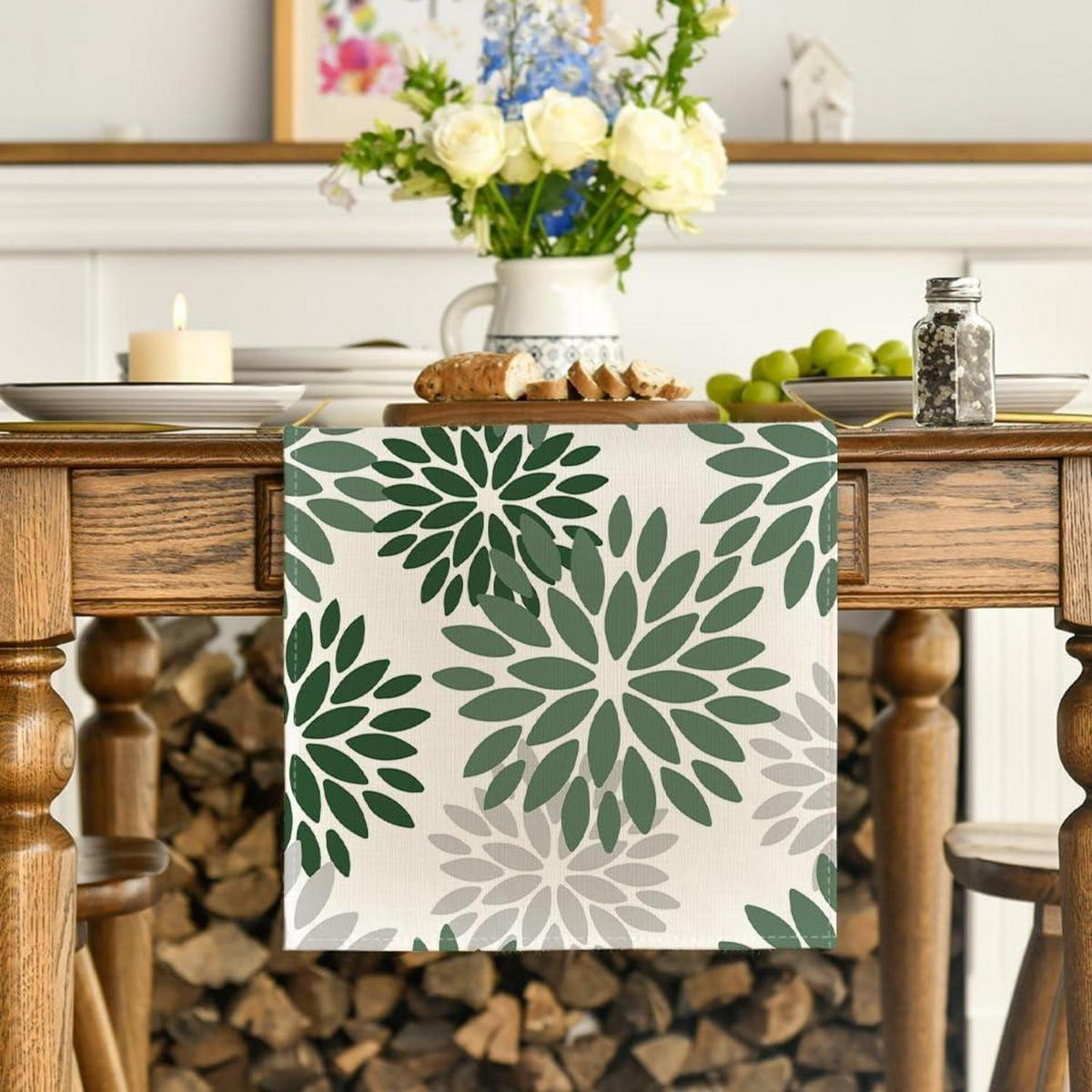 TISCHLÄUFER Blumen Wald Grün 40 x 140 cm - Grün, Textil (140/40/1.5cm)