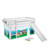 HOCHBETT JELLE Paw Patrol blau mit Rutsche und Vorhang - Weiß, Holz - Lilokids
