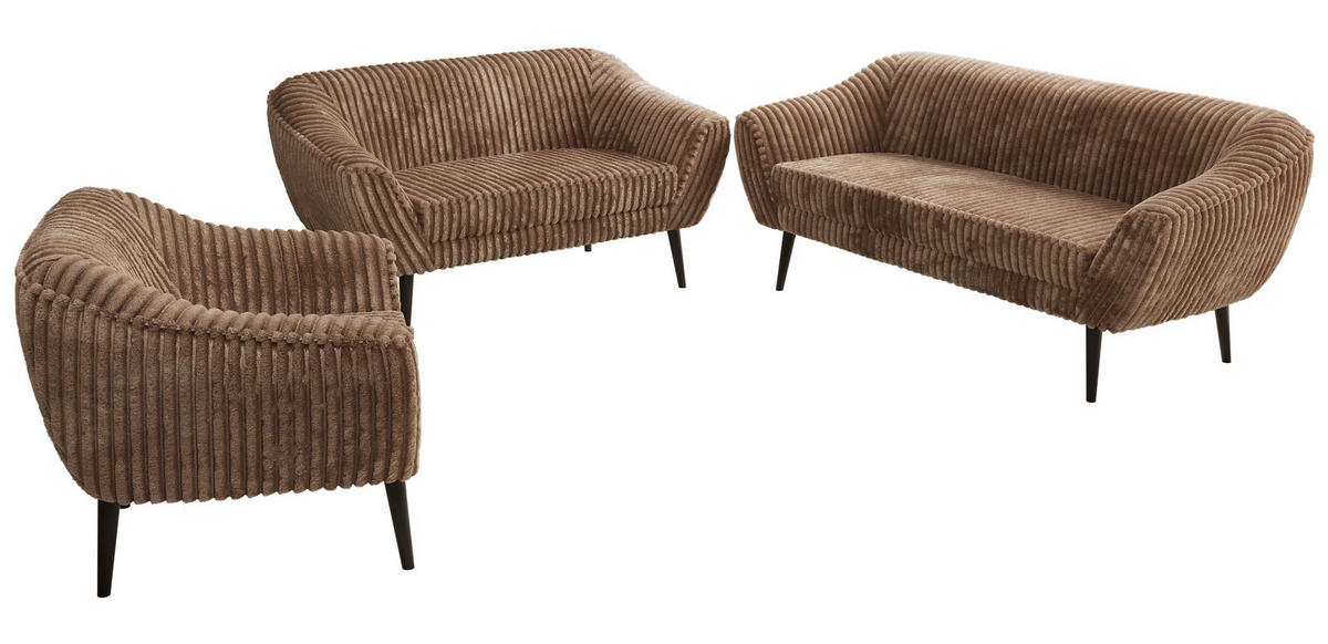 SEDACÍ SOUPRAVA 3+2+1 PIRS - Hnědá Manšestr - Černé nohy - černá/hnědá, kompozitní dřevo/textil (180/75/74cm) - MKS