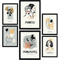 POSTER Set Mit 6 Schwarze Tinte Weiblichkeit Größe A3 & A4 Schwarzer Rahmen - Schwarz, Papier (29.7/1cm) - Nacnic