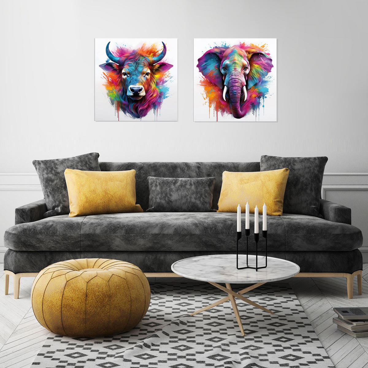 GLASBILD 50x50 cm Stier Pop Art bunt - Weiß, Glas (50/50cm) - artissimo