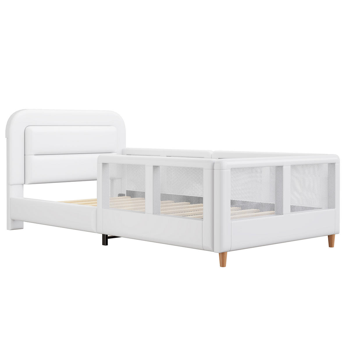 POLSTERBETT 90x200 cm Sicherheitsgeländer weiß - Weiß, Holzwerkstoff (90/200cm) - LEBENLANG