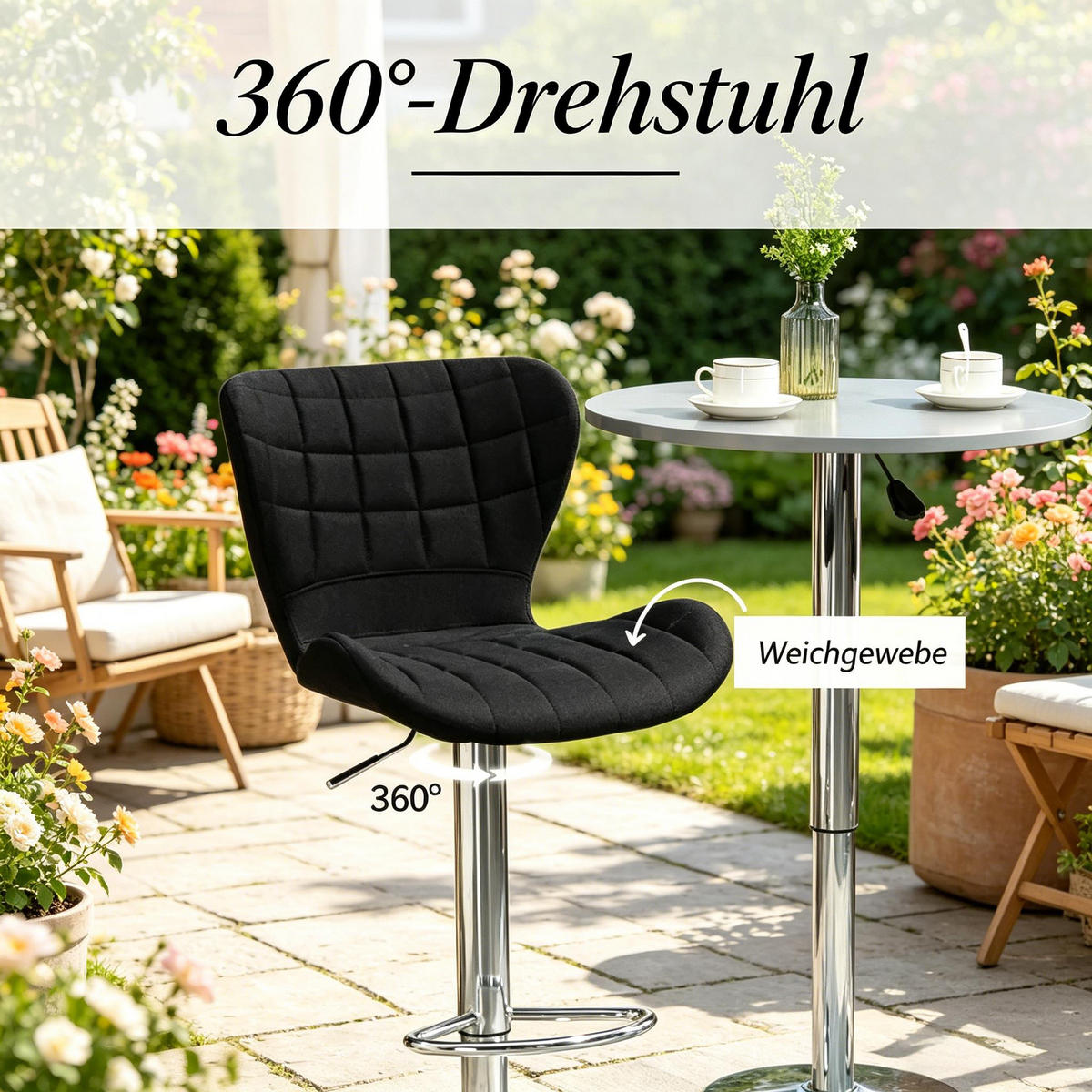 BARHOCKER DE-36206 2er Set höhenverstellbar drehbar Schwarz - Schwarz, Metall (51.5/111.5/47cm) - ComfortXL