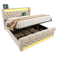 POLSTERBETT 140/200 cm Beige mit LED-Beleuchtung, Stauraum und USB- und Type-C-Anschlüssen - Beige, Textil (140/200cm) - Flora Grace