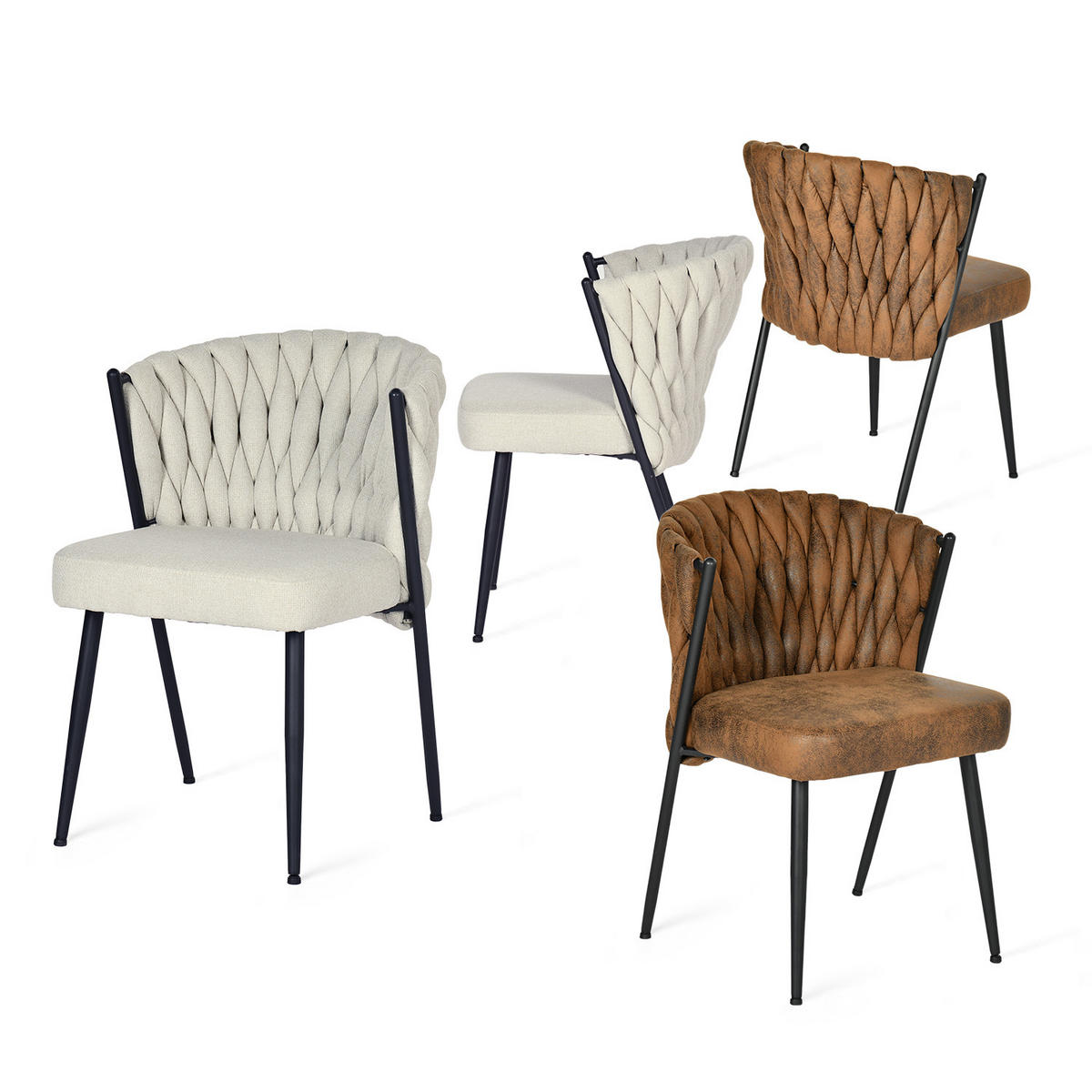 ESSZIMMERSTUHL 4er Set Stoff Beige und Suede - Multicolor, Textil (44.5/77/46cm) - Meubles Cosy