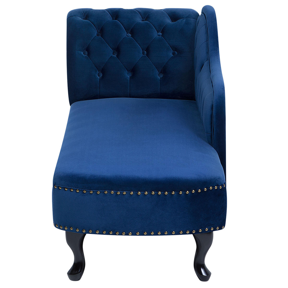 ČALOUNĚNÉ LEHÁTKO CHAISE LONGUE Sametová látka modré levostranné Nimes - modrá/černá, textil (169/79/61cm) - Beliani