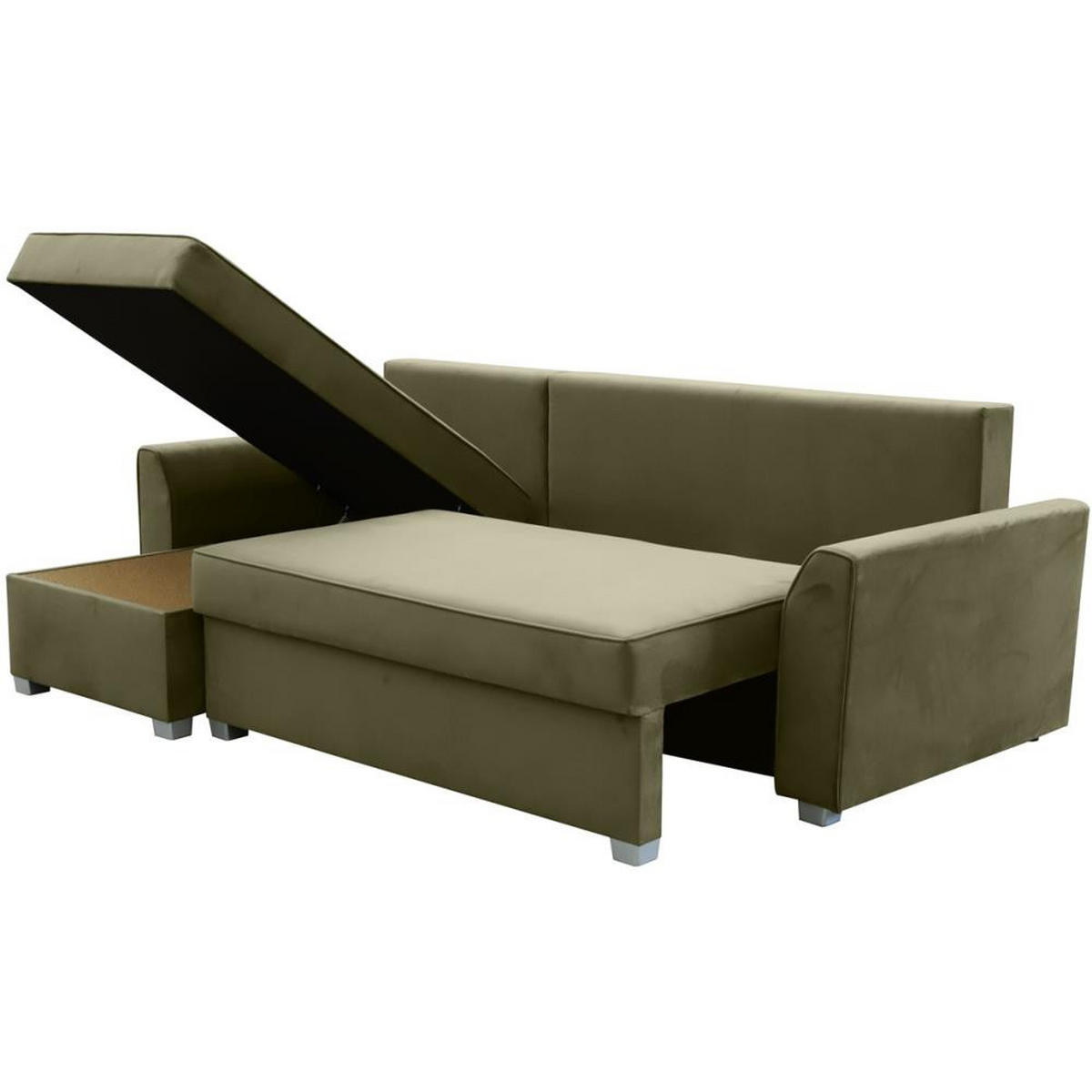 ECKSCHLAFSOFA Teramo oliv - Schwarz/Olivgrün, Kunststoff/Textil (235/150cm) - Beautysofa