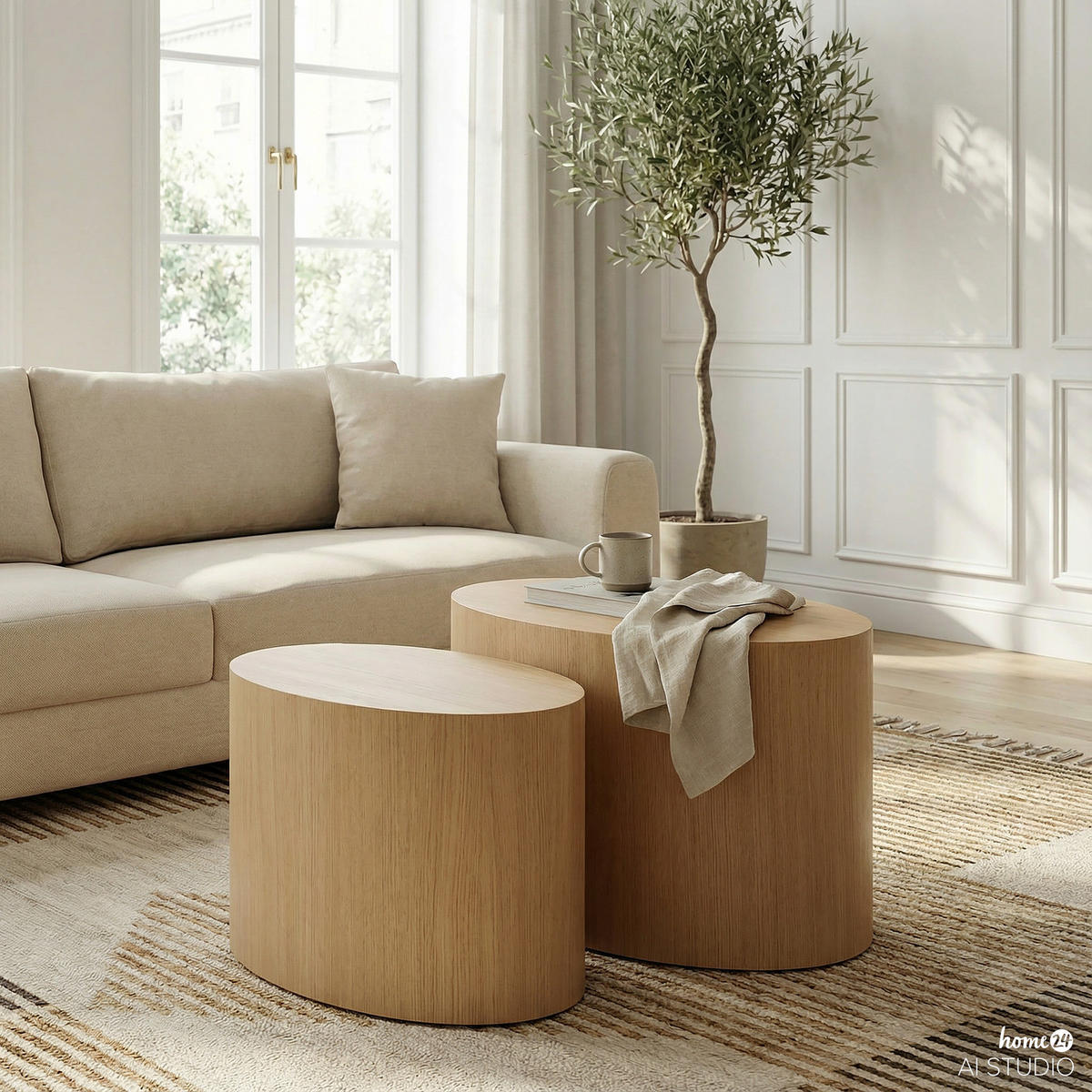 BEISTELLTISCH - 2er-Set - Esche - Eschefarben, Holzwerkstoff (33/48/40cm) - home24