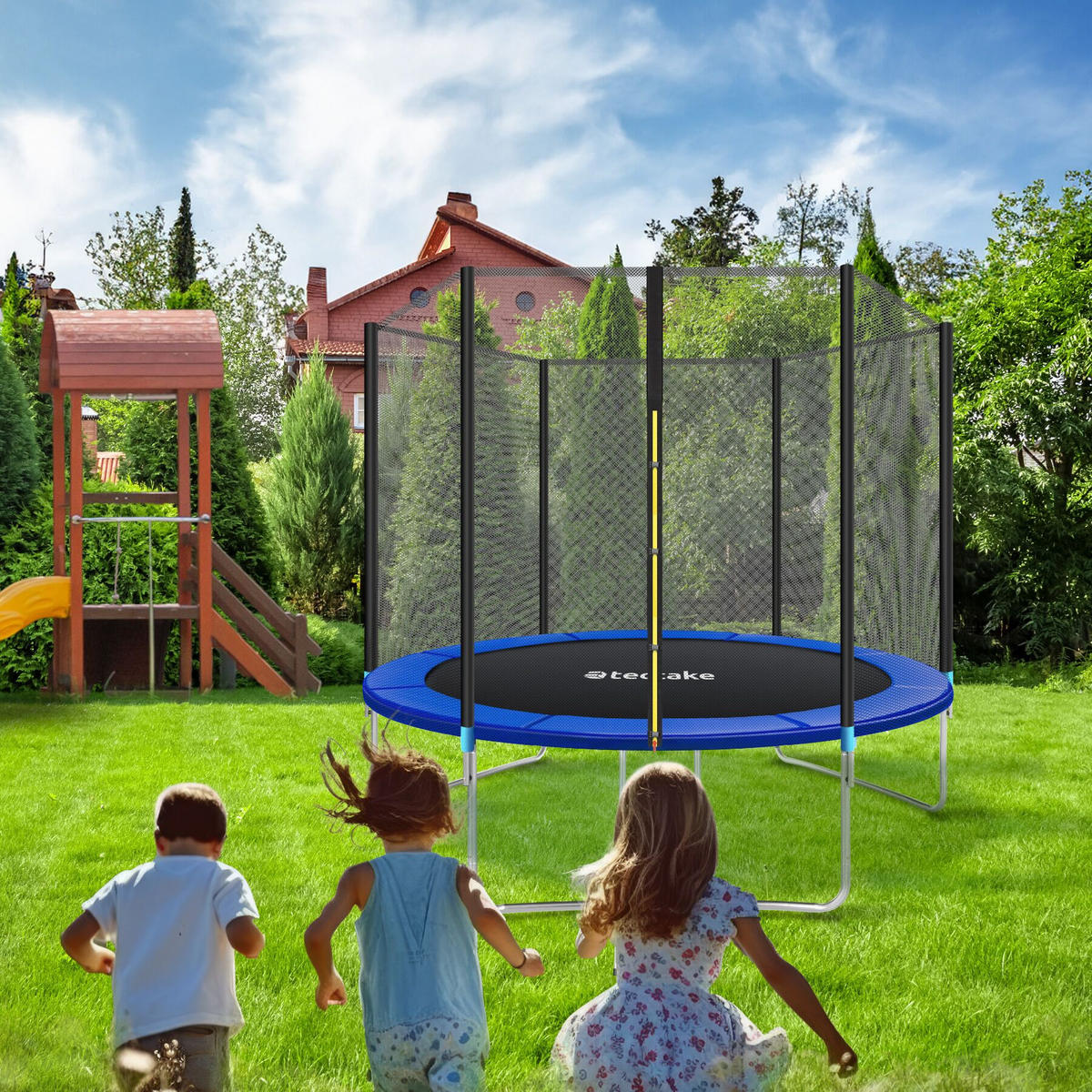 TRAMPOLIN Garfunky,inklusive Einstiegsleiter,schwarz/blau - Blau/Schwarz, Metall (305/256/305cm) - tectake