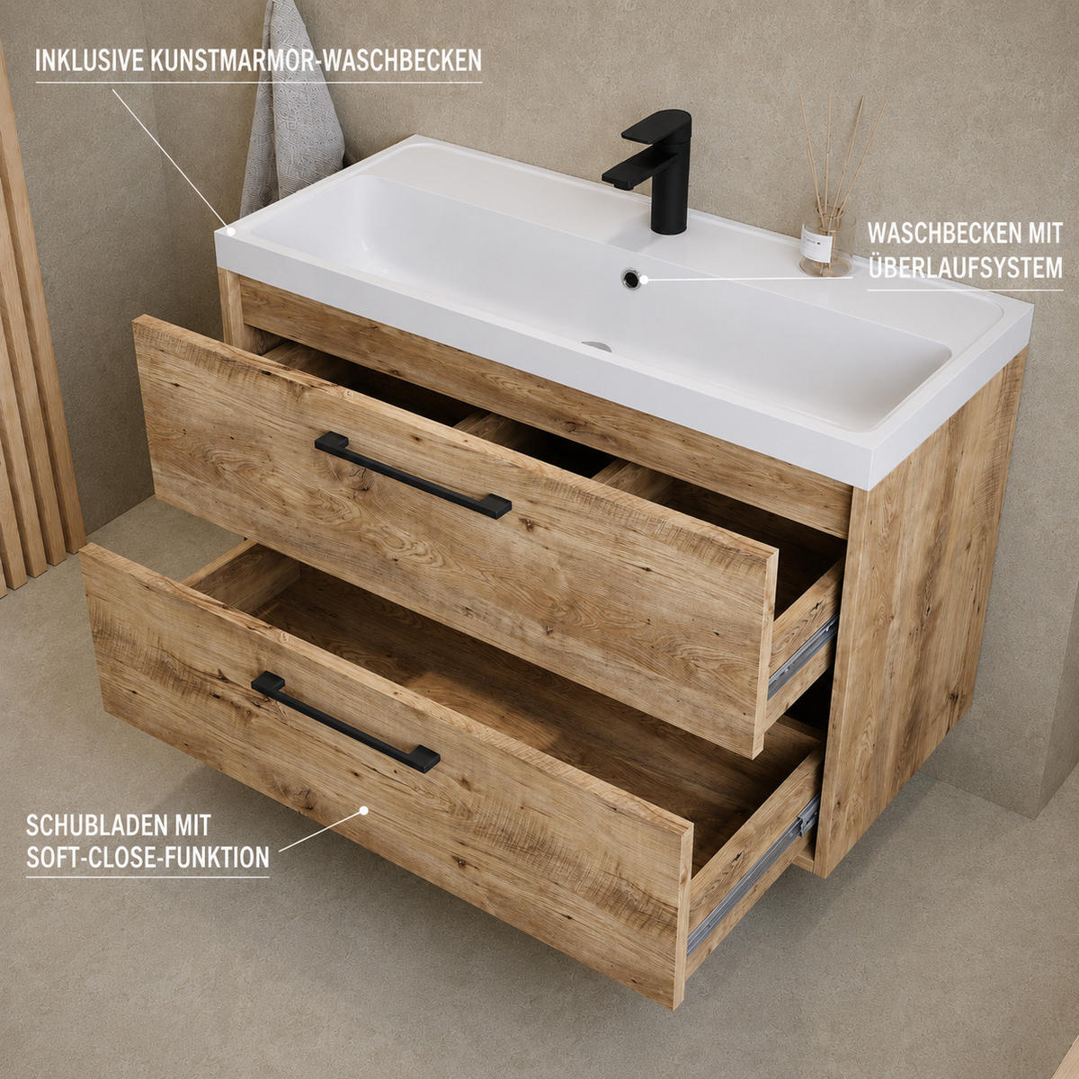 KUPAONSKI SET Florence 2 dijela kestenjasti hrast - 80 x 40 x 51 cm - boje hrasta, drvo (80/51/40cm) - Badplaats