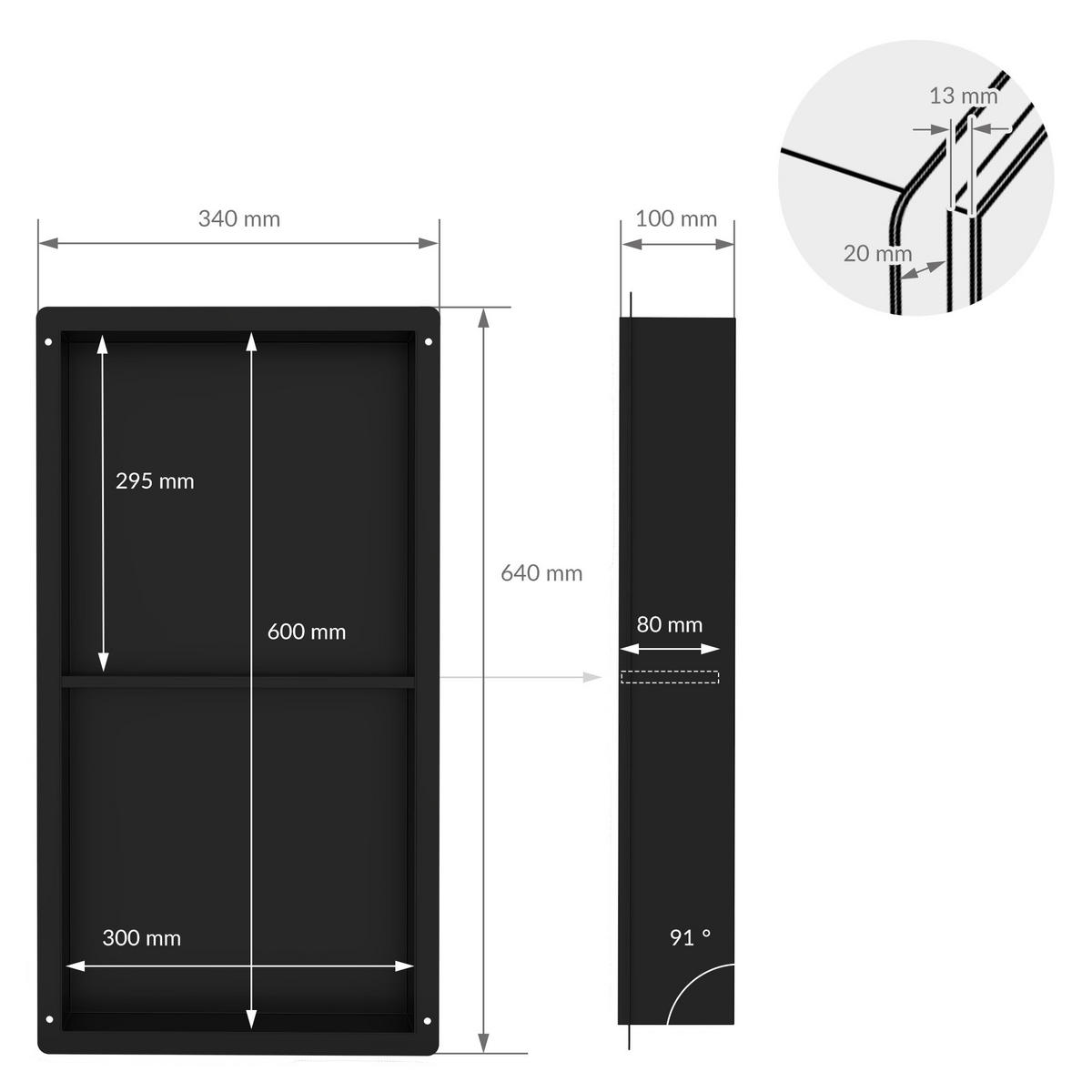 DUSCHNISCHE Schwarz 30/60 cm - Schwarz, Metall (64/10/34cm) - LuxeBath
