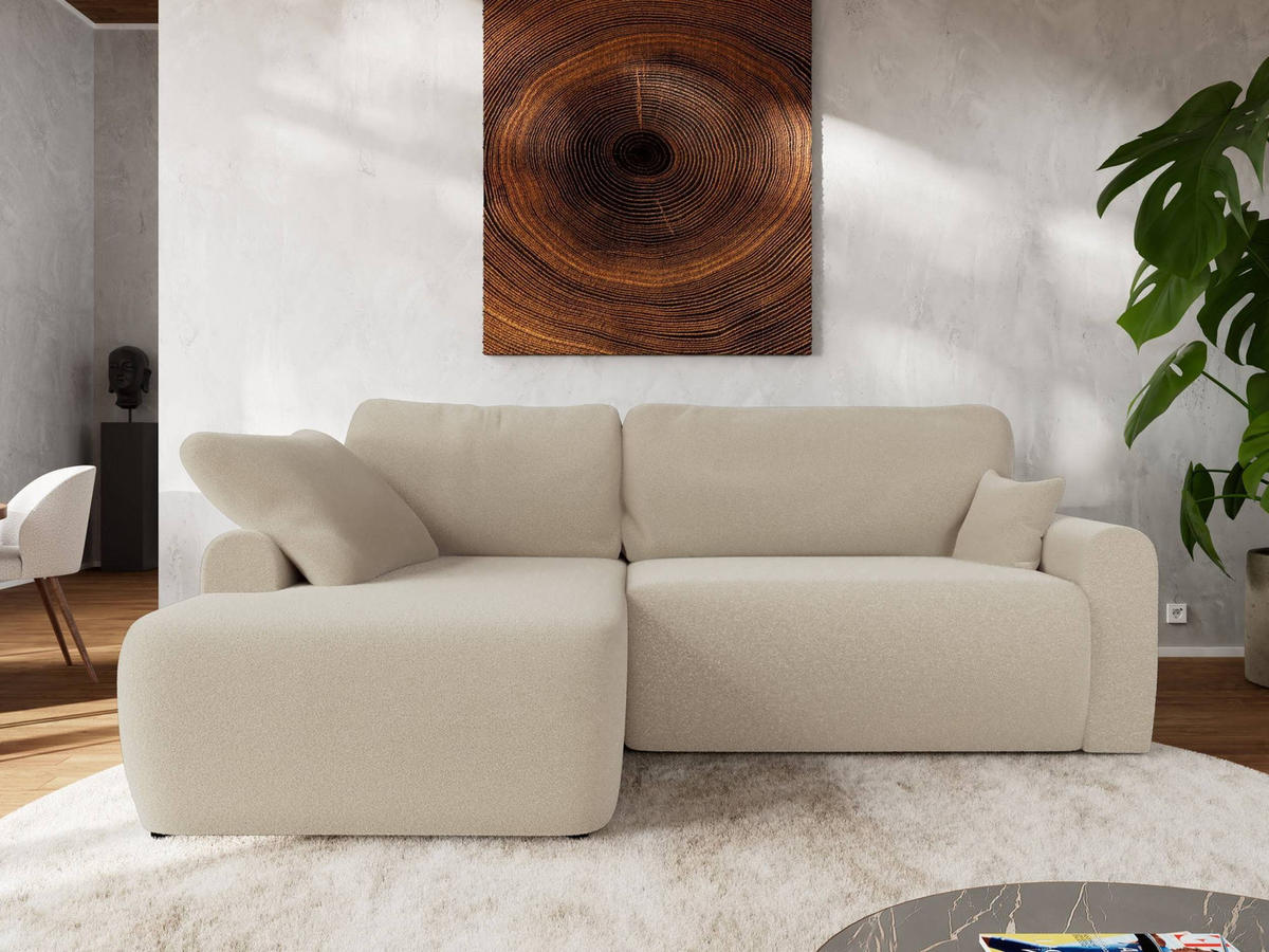 ECKSCHLAFSOFA CUBO L Beige Boucle - links - Beige/Schwarz, Kunststoff/Textil (273/187cm) - MKS