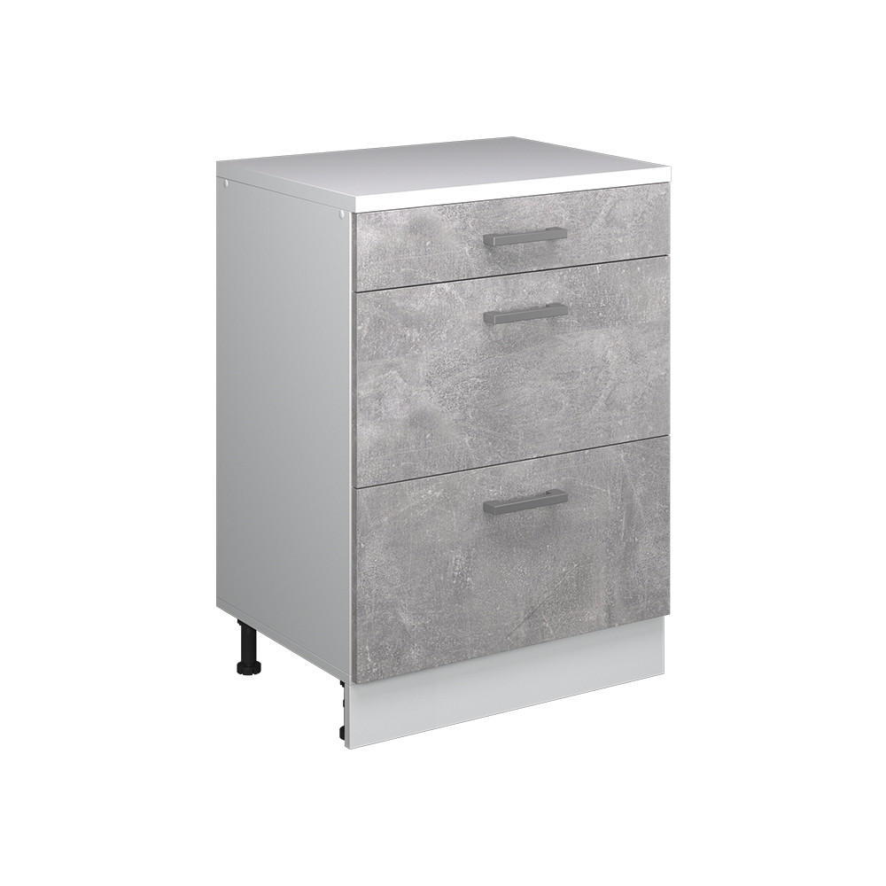 COMODĂ DE EXTENSIE Rion, beton/Alb, 60 x 46 cm fără înclinare cu 3 sertare