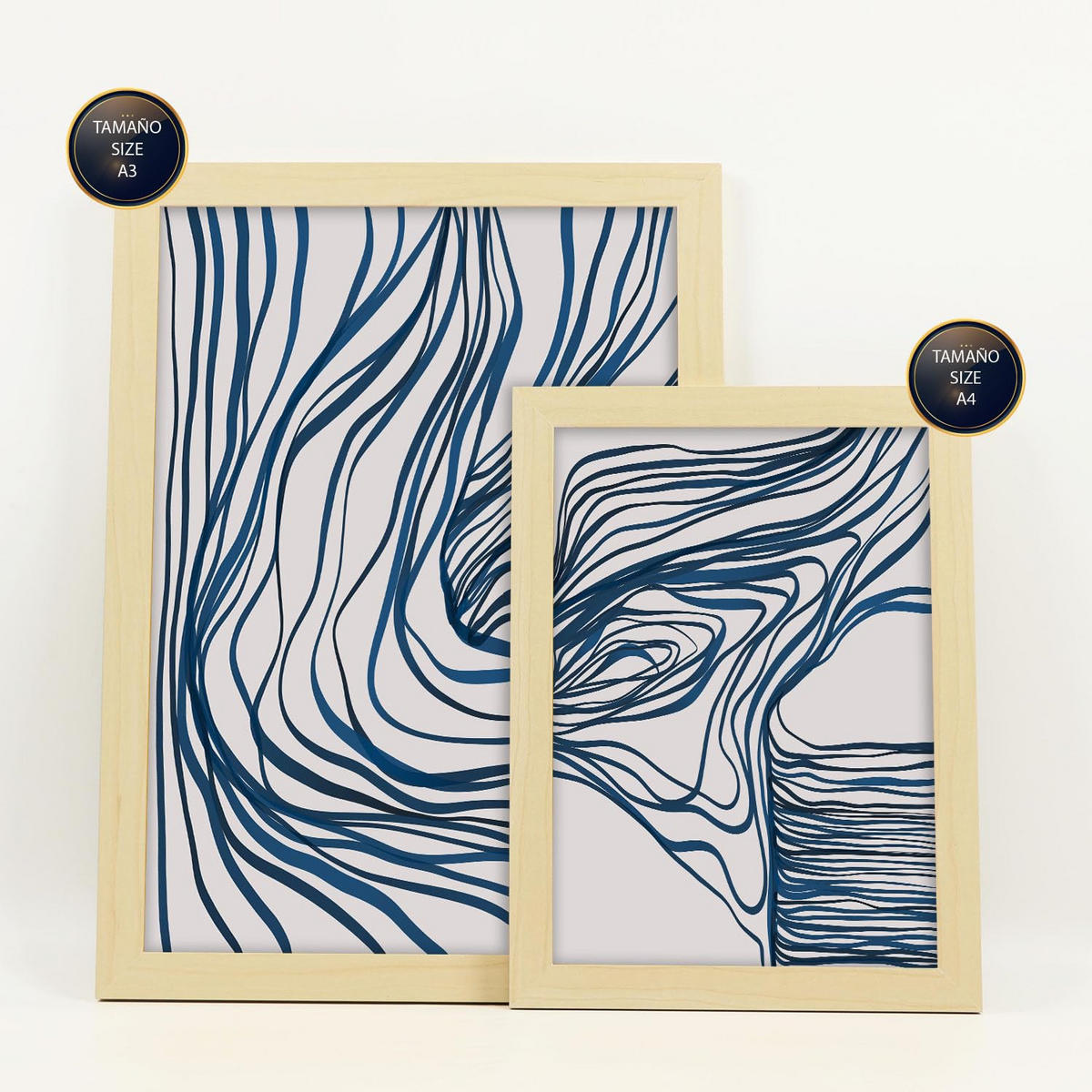 POSTER Set Mit 6 Bezaubernde Schnur In Form Abstracts Ästhetische Dekorative Gemälde Für Ihr Wohnzimmer Zuhause A3 & A4 Rahmen Aus Hellem Holz - Beige, Papier (29/3cm) - Nacnic
