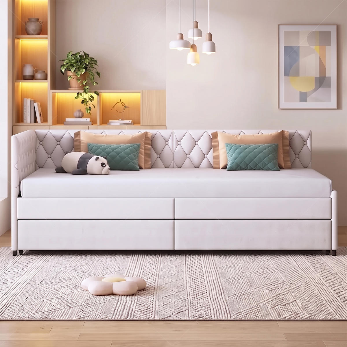 SCHLAFSOFA 2 sitzer, ausziehbar zum Bett 90/180x200, mit Lattenrost, Samt Beige, für das Wohnzimmer - Beige, Holz/Textil (96/70/205cm) - GENKI LIVING