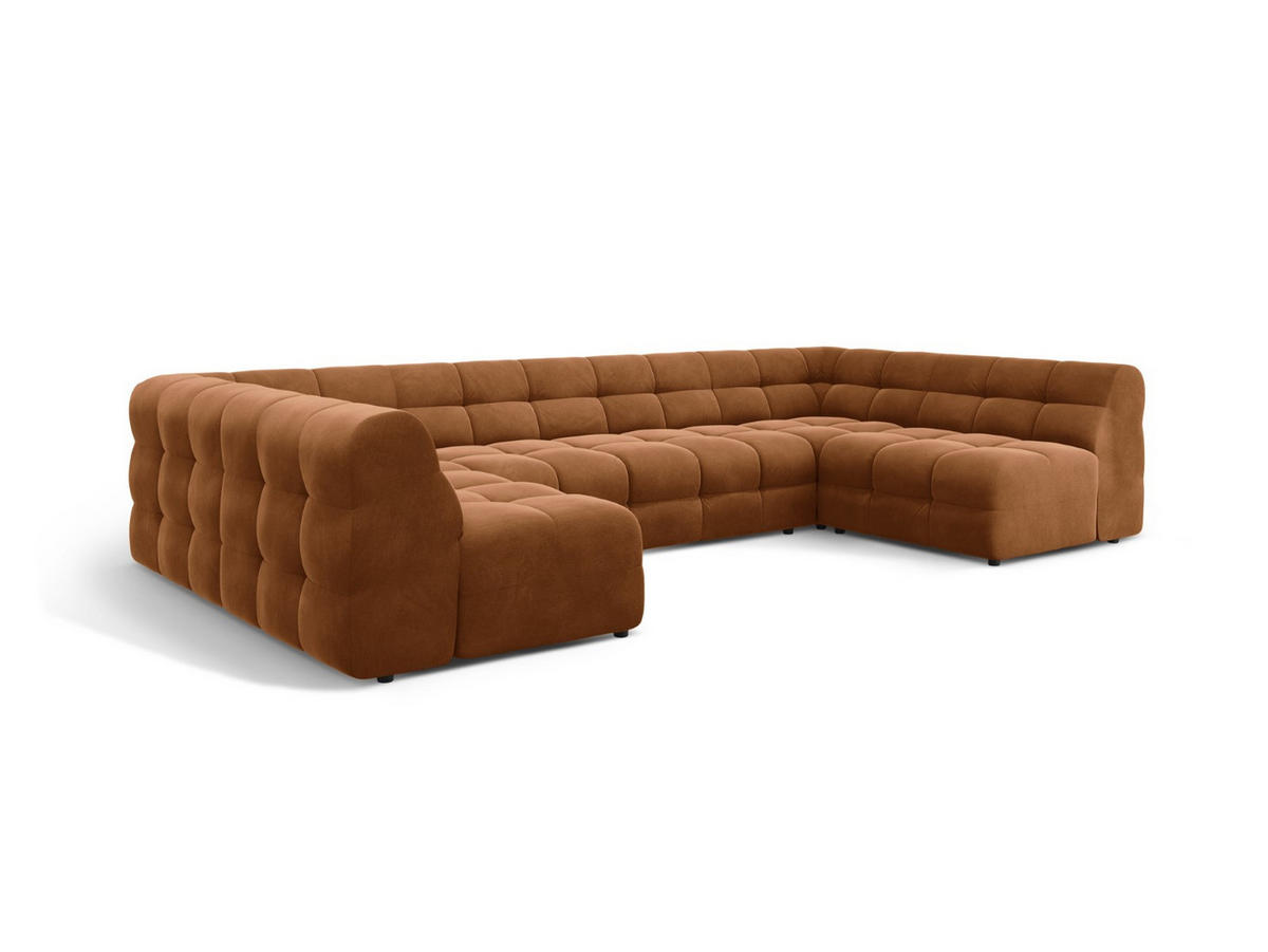 PANORAMASOFA Kendal aus Samt kamel 7 Sitzplätze - Hellbraun, Textil (203/79/372cm) - Micadoni