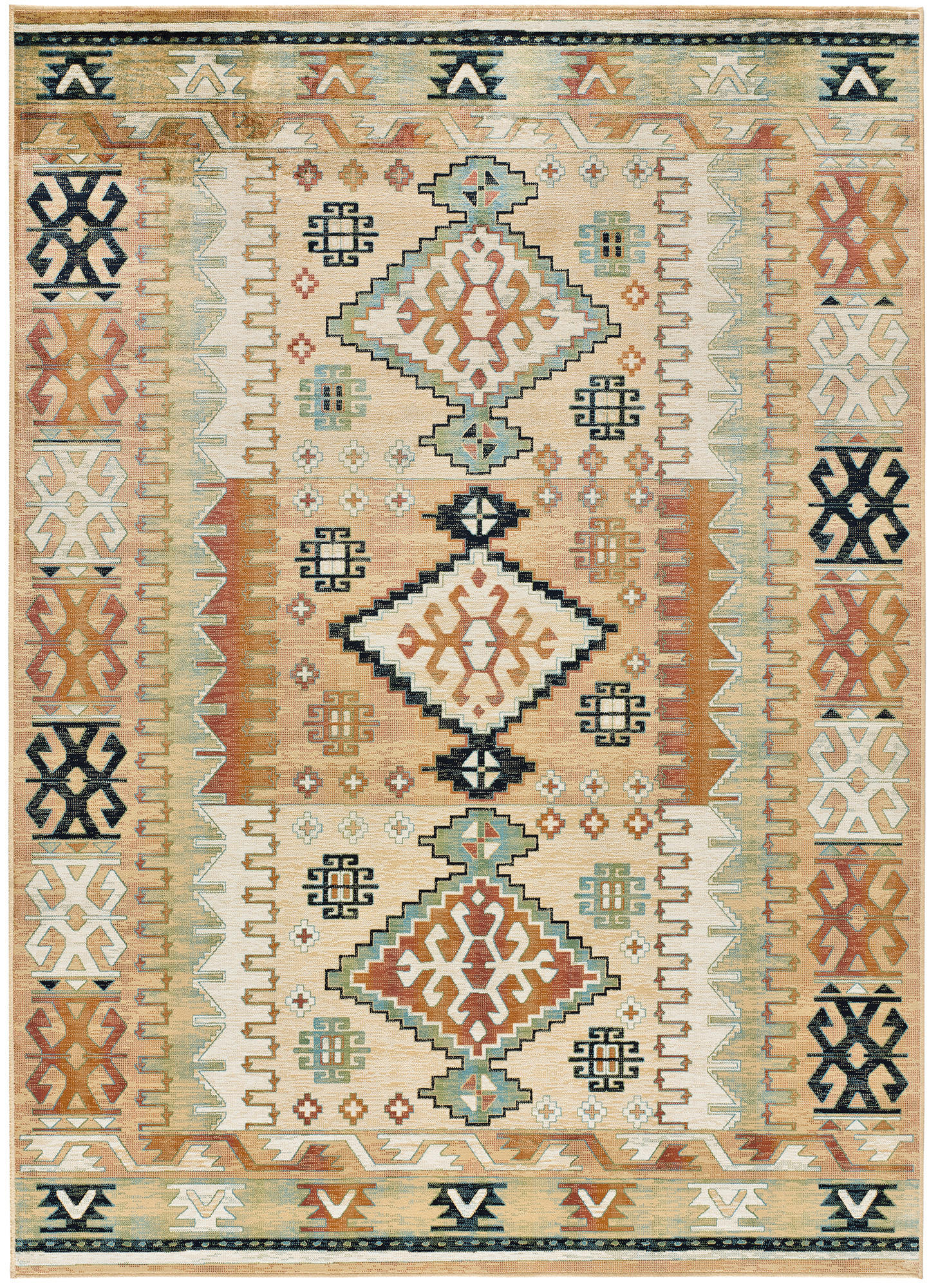 Atticgo Orientteppich Mehrfarbig, Beige, Hellgrün, Kupfer 135x195 cm