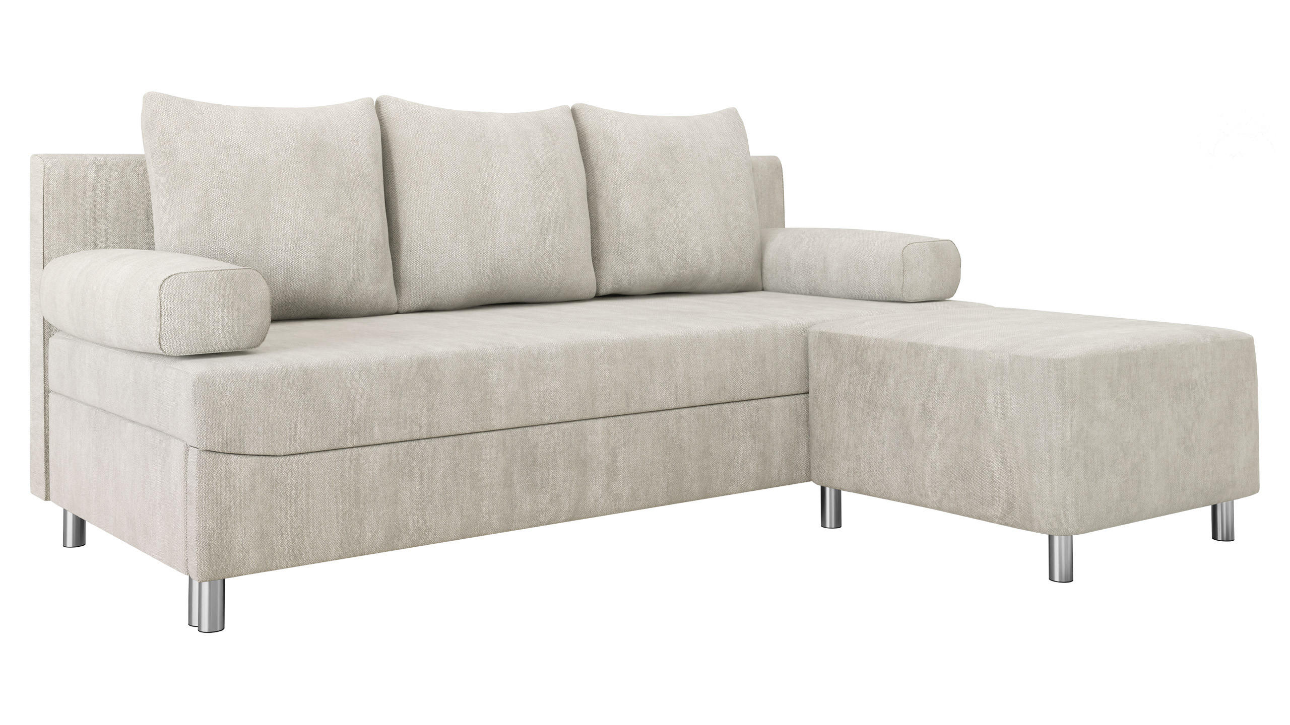 SCHLAFSOFA Dover mit Polsterhocker - Sandfarben/Chromfarben, Holz/Kunststoff (192/86/80cm) - MIRJAN24